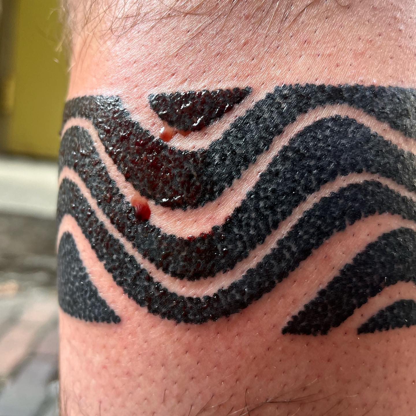 Abstract pattern black and grey tattoo on the forearm by kevvy
