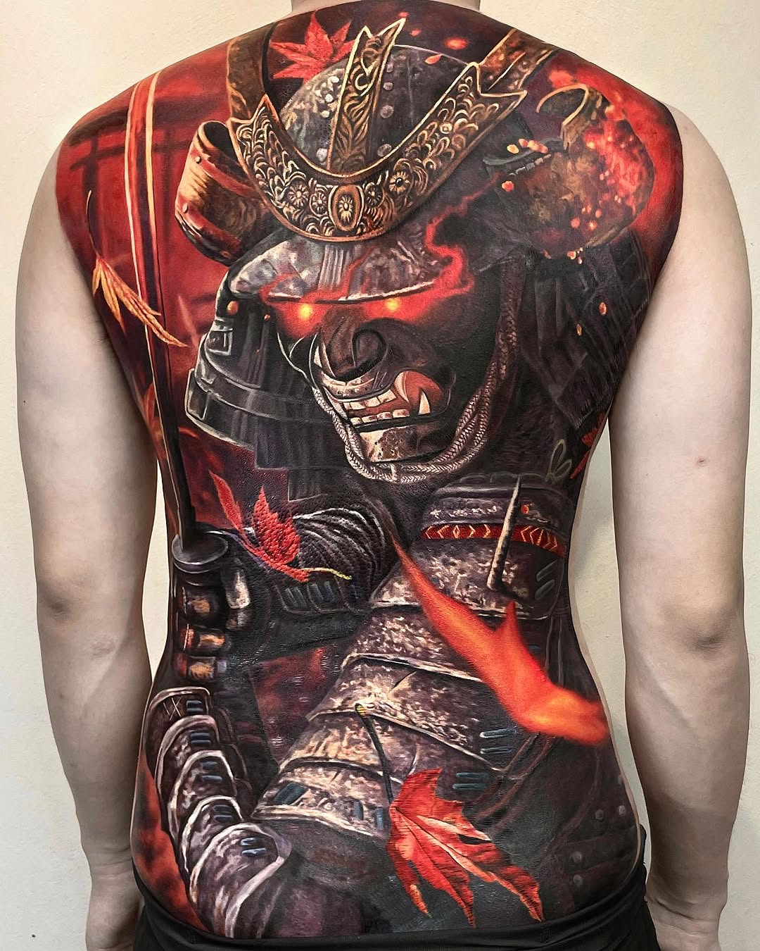 Samurai warrior Japanese tattoo on the back by Bình Nguyễn