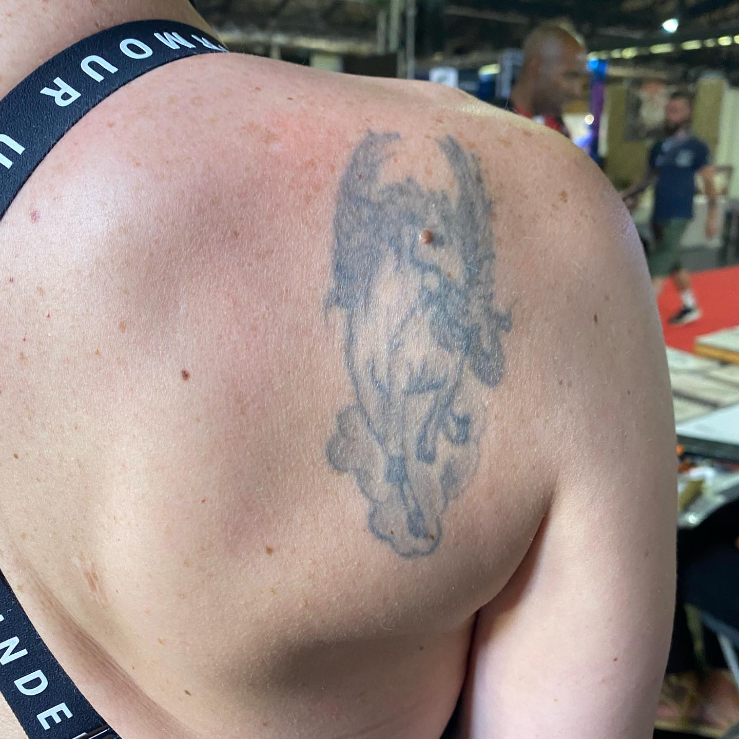 Bull black and grey tattoo on the shoulder by Keith Cromie