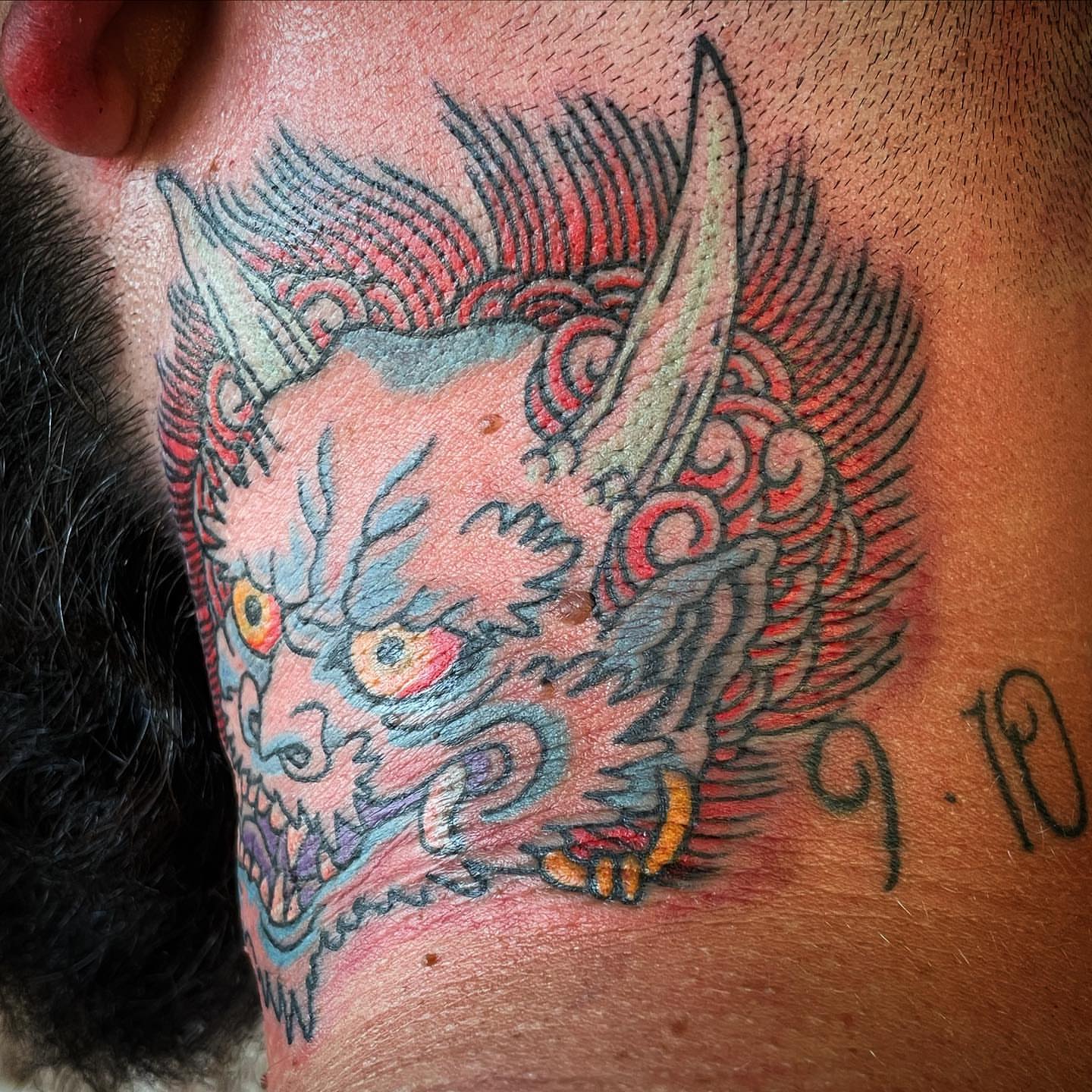 Dragon japanese irezumi tattoo on the neck by Timothy Wood