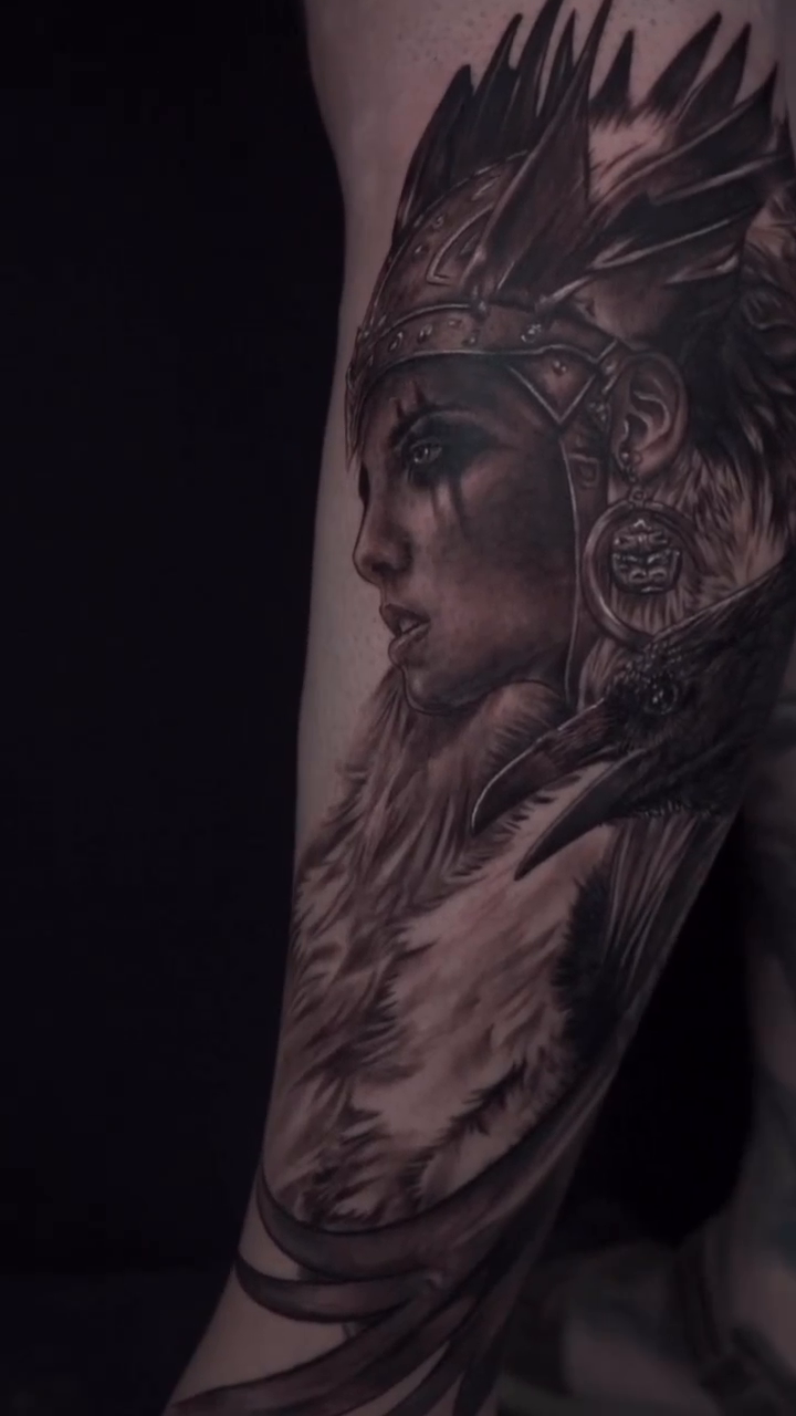 Viking woman portrait realism tattoo by Keebs