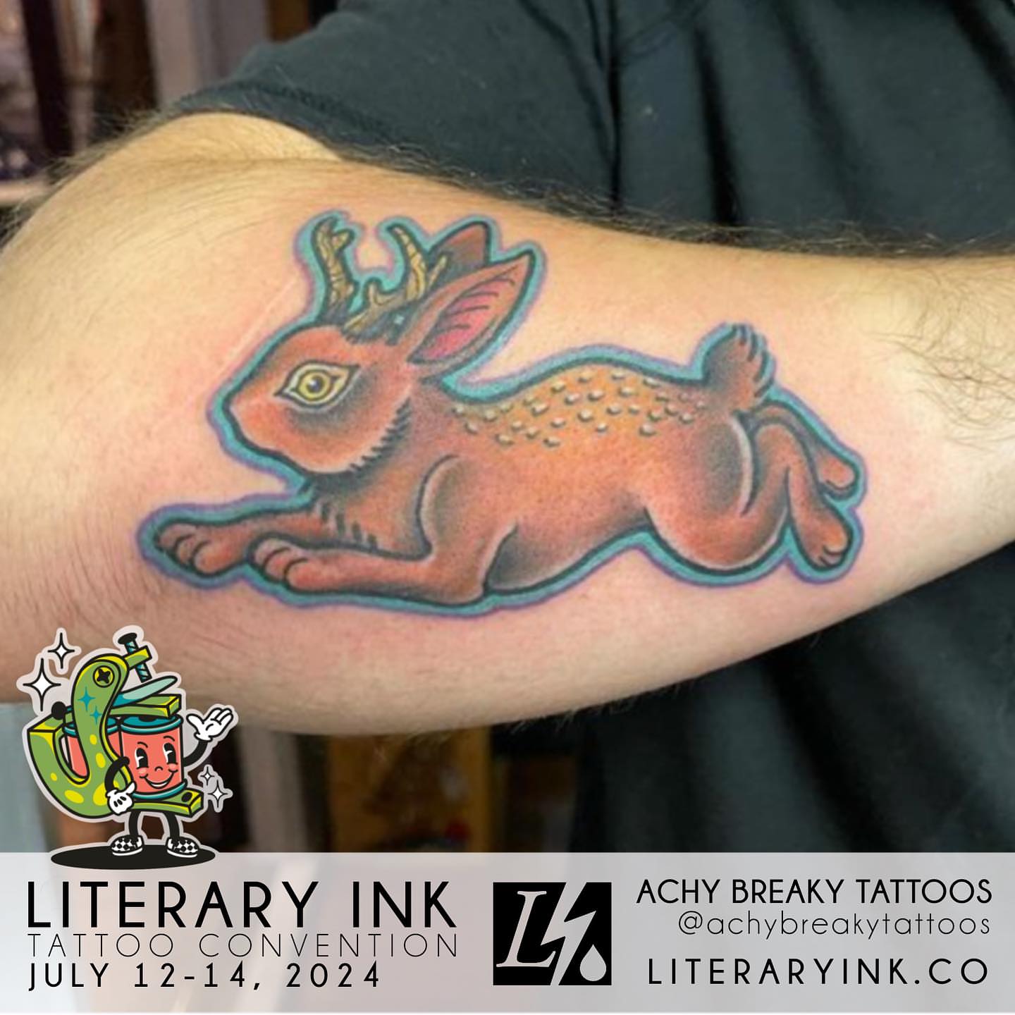 Rabbit American traditional tattoo on the forearm by Erin Miller