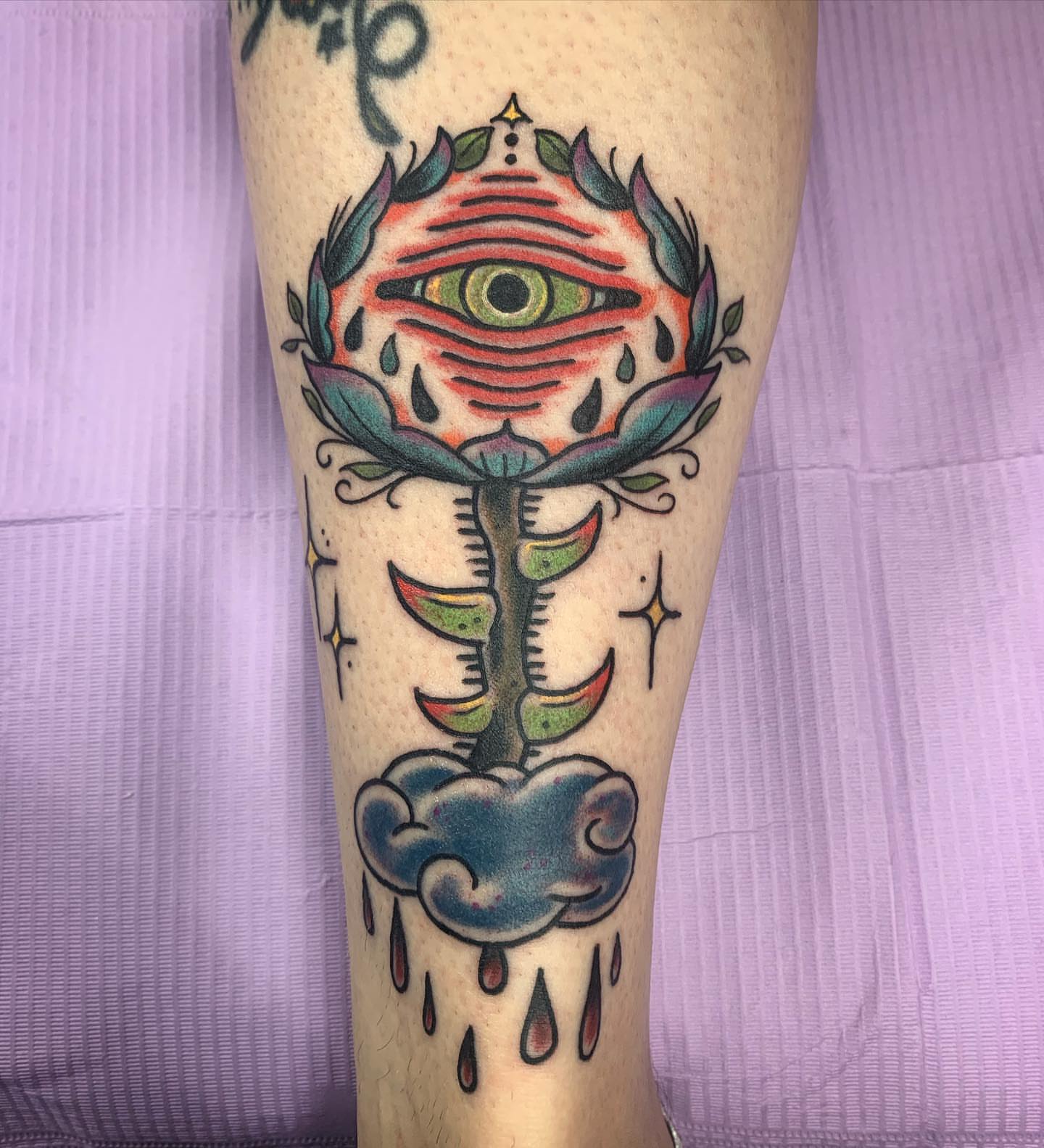 Eye with lotus flower American traditional tattoo on the forearm by ✞ Keath Supsic ✞