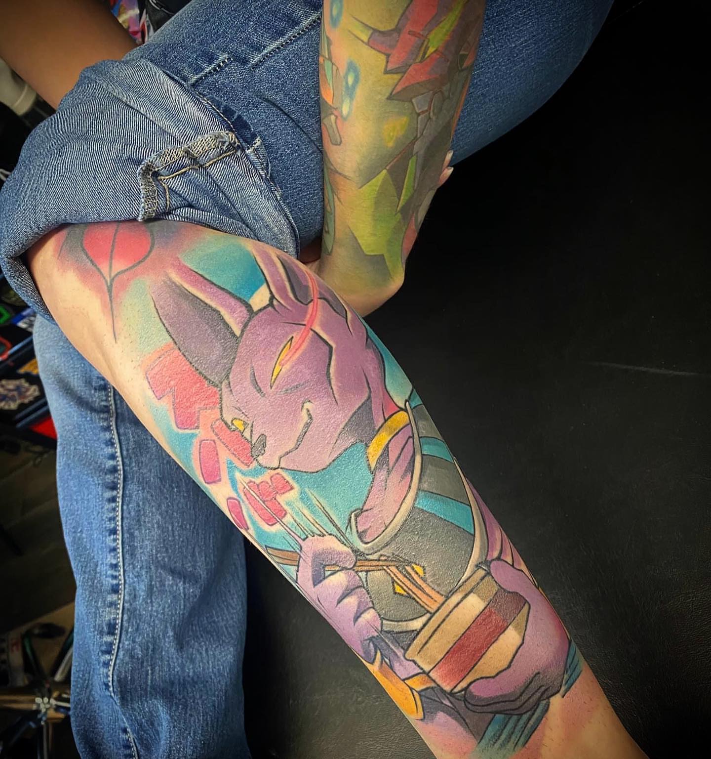Character with drumsticks anime tattoo on the forearm by Angel Rodriguez