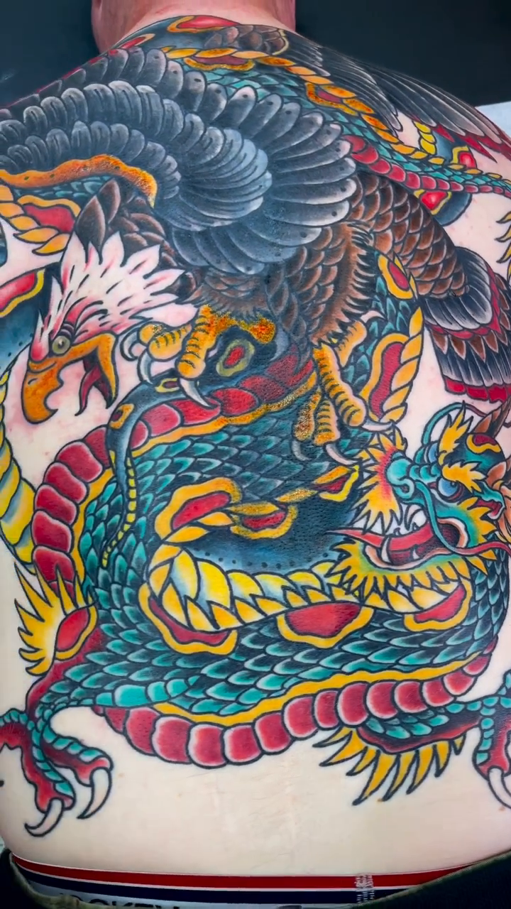Dragon and eagle japanese irezumi tattoo by 𝙉𝙄𝘾𝙆 𝘾𝘼𝙍𝙐𝙎𝙊, New York, New York