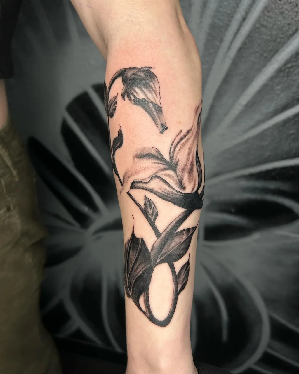 Lily black and grey tattoo on the forearm by Savana ☆