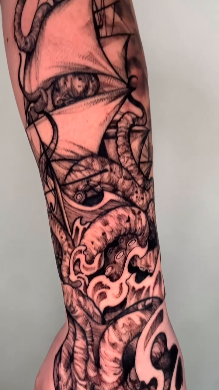 Kraken attacking a ship realism tattoo by ⚔ Dylan Smith ⚔, Richmond, Virginia