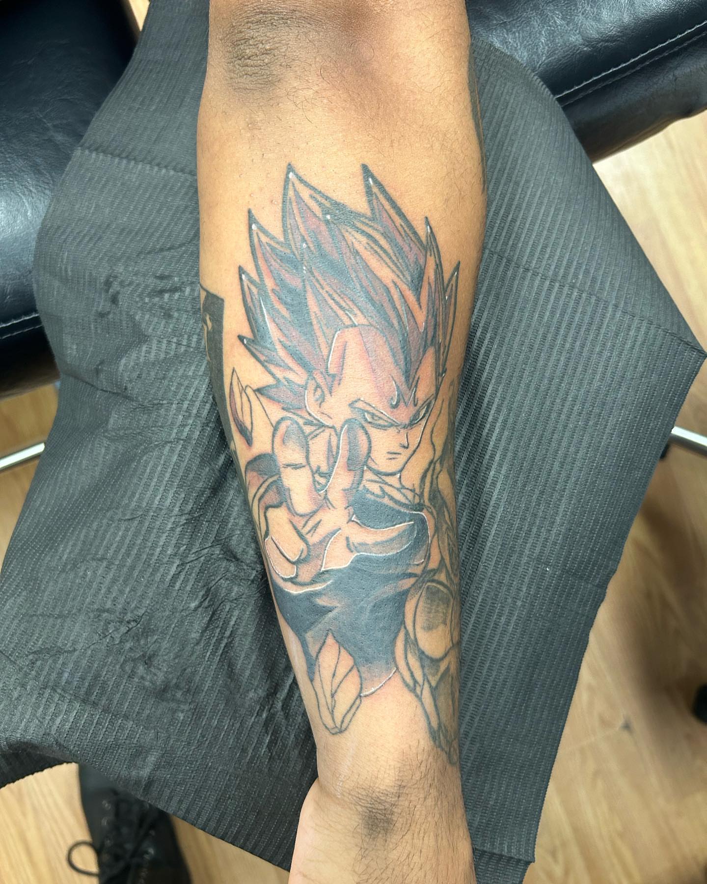 Vegeta anime tattoo on the forearm by Cameron 🩸👻
