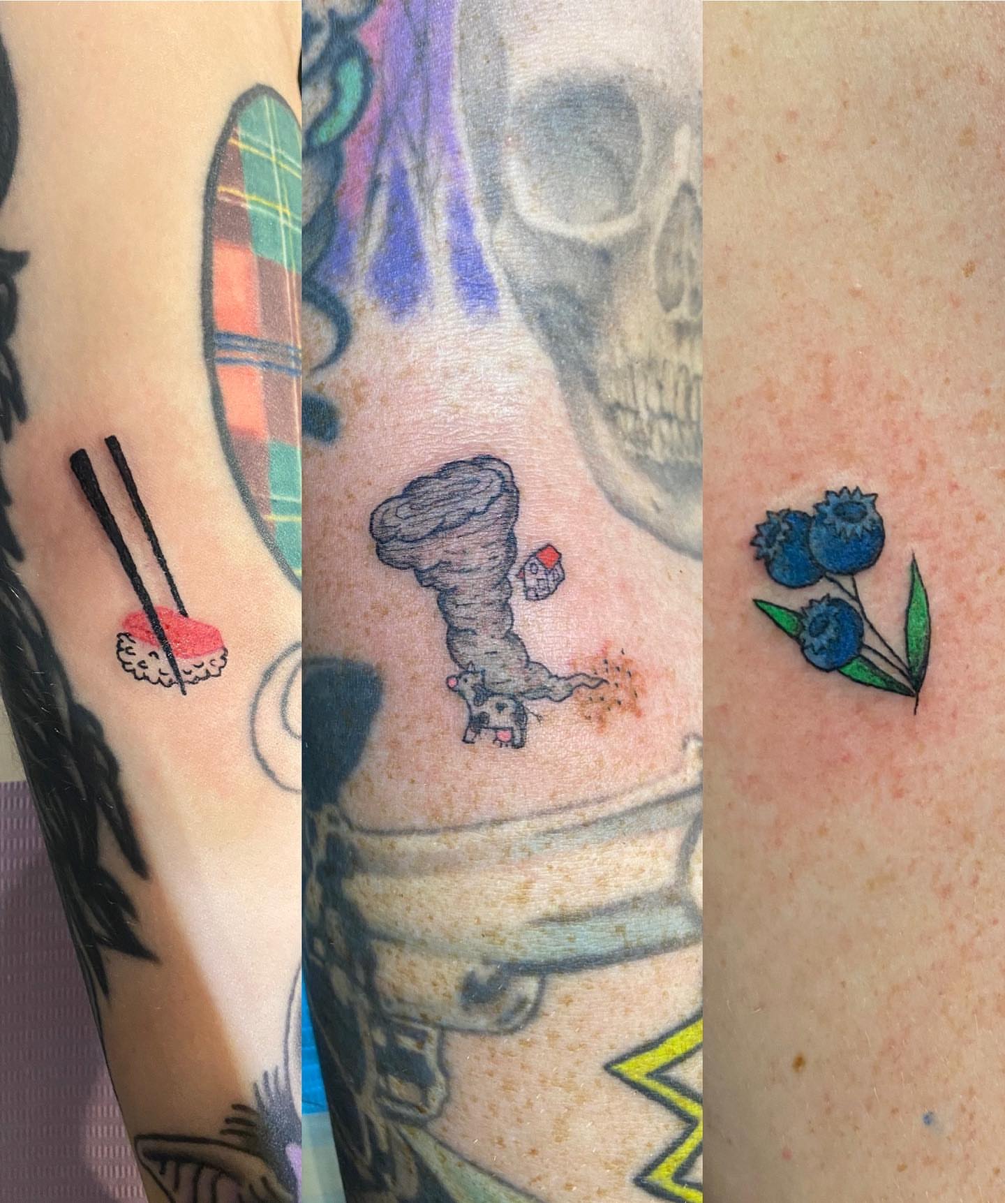 Sushi and chopsticks American traditional tattoo on the forearm by Maddy ⁂, Murfreesboro, Tennessee