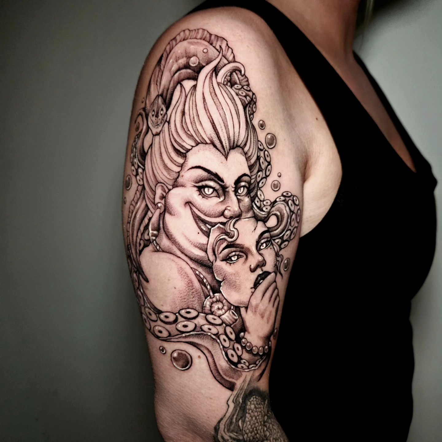 Mermaid and octopus realism tattoo on the shoulder by Sydney Paige, Mentor, Ohio