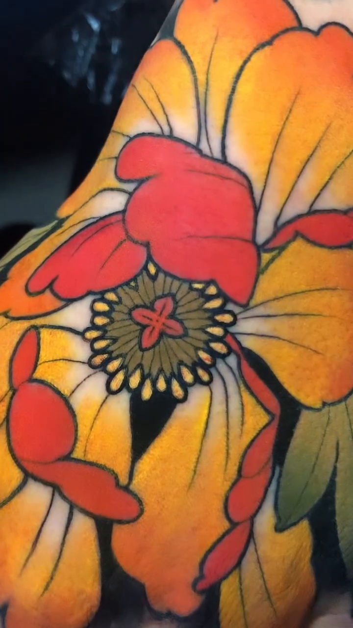 Peony flower japanese irezumi tattoo by Evin Pfaff, Bedford, Pennsylvania