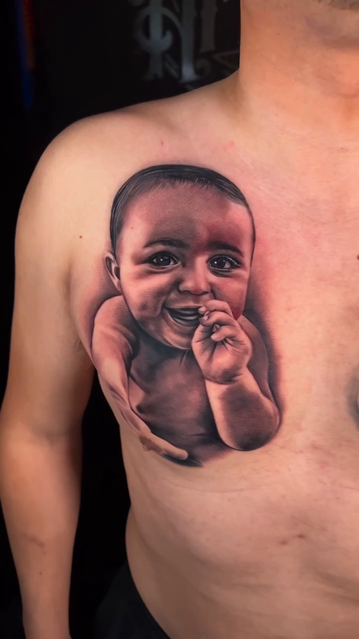 Baby portrait realism tattoo by P.Lok