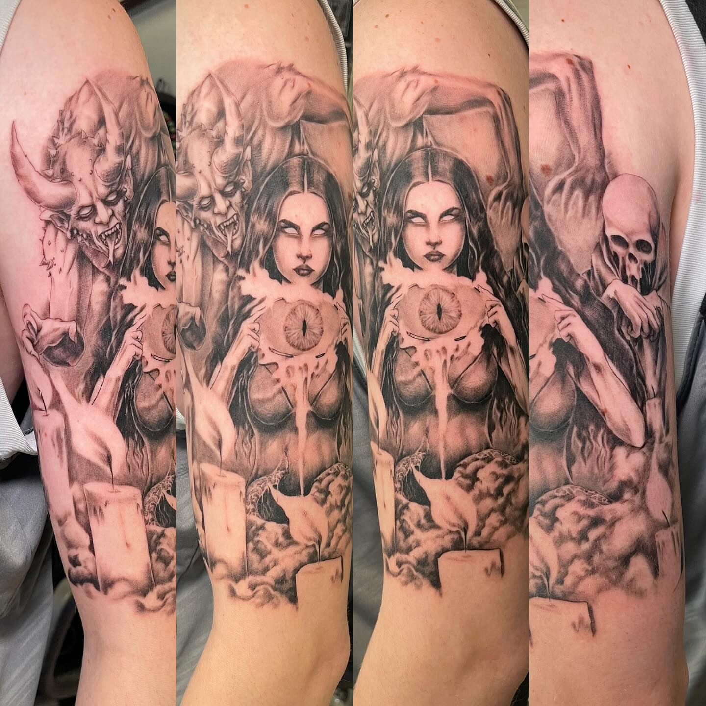 Tattoo by @abnormega_tattooartist — dark_realism, black_and_grey