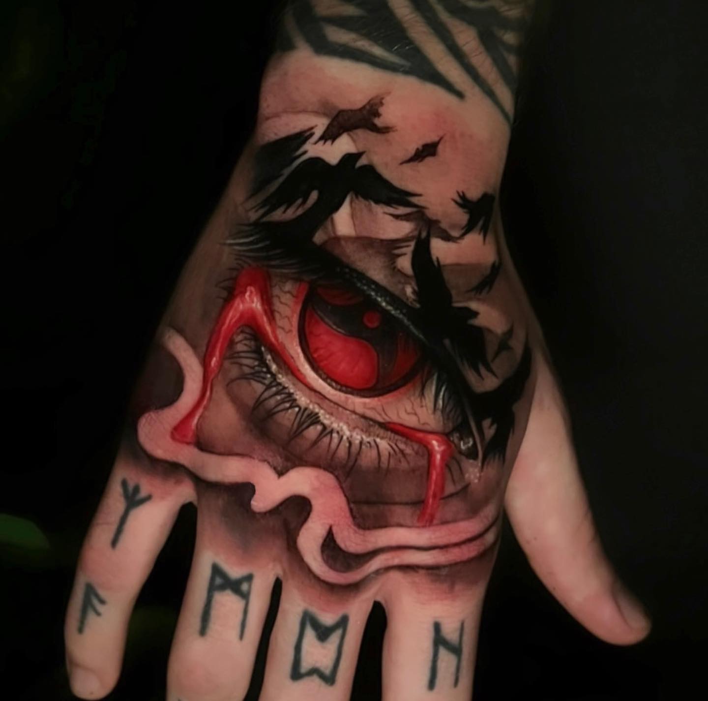 Eye realism tattoo on the hand by emi