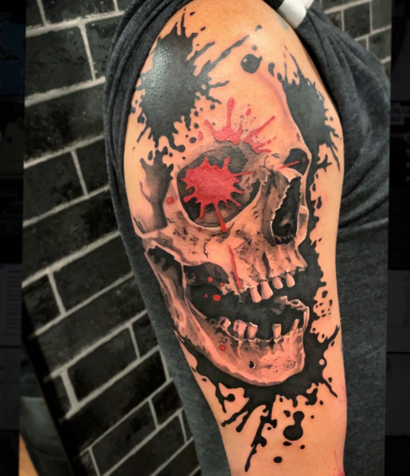 Skull dark realism tattoo on the shoulder by Elijah Forster - Nashville Tattoo Artist