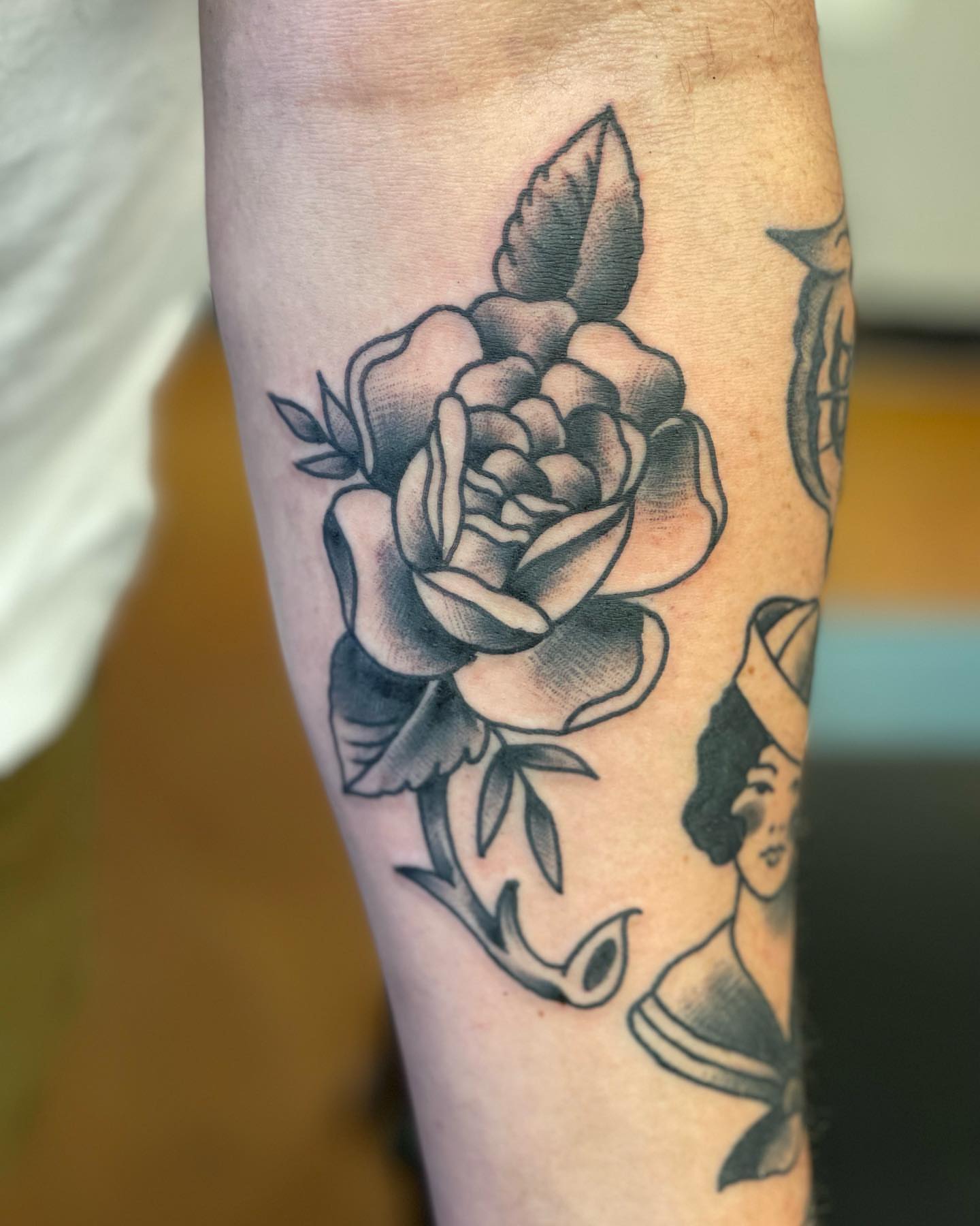 Rose American traditional tattoo on the forearm by 💀good To the Grave💀
