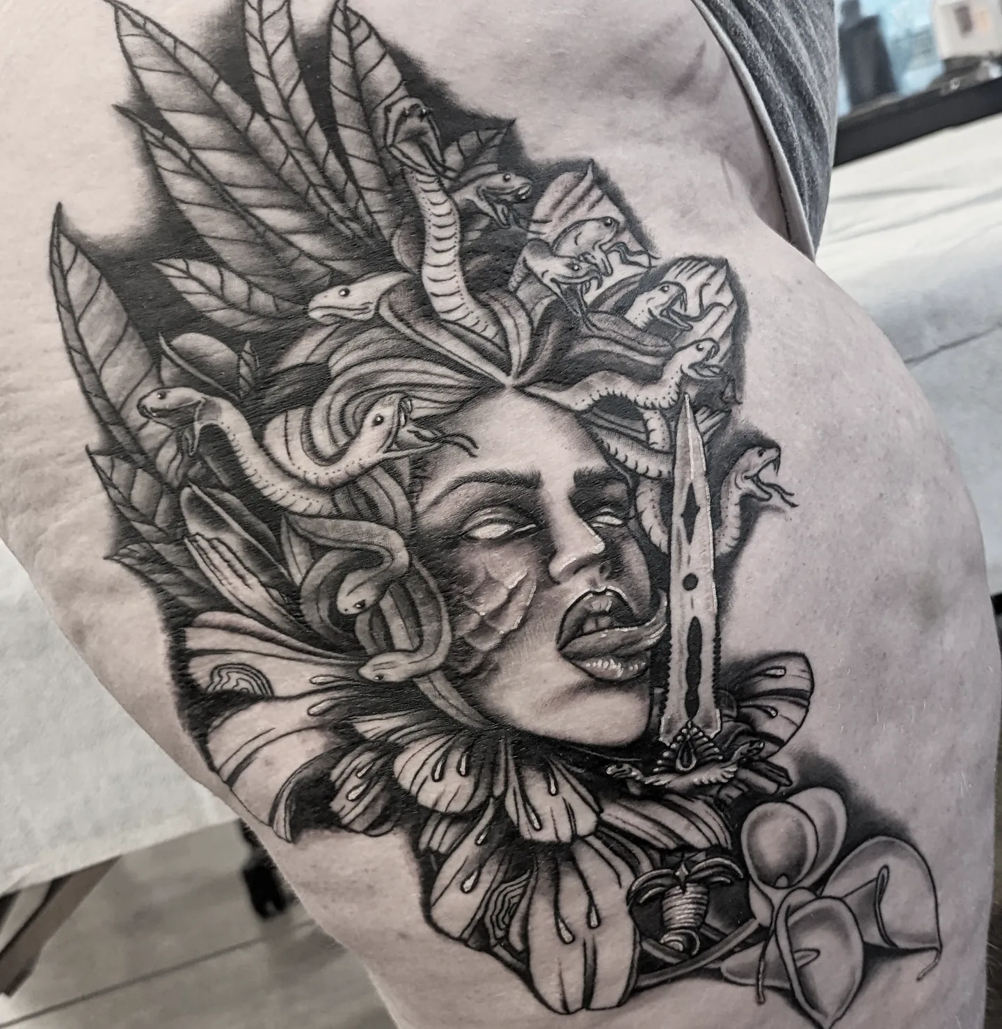 Tattoo by @krystamctattoos111 — black_and_grey, realism