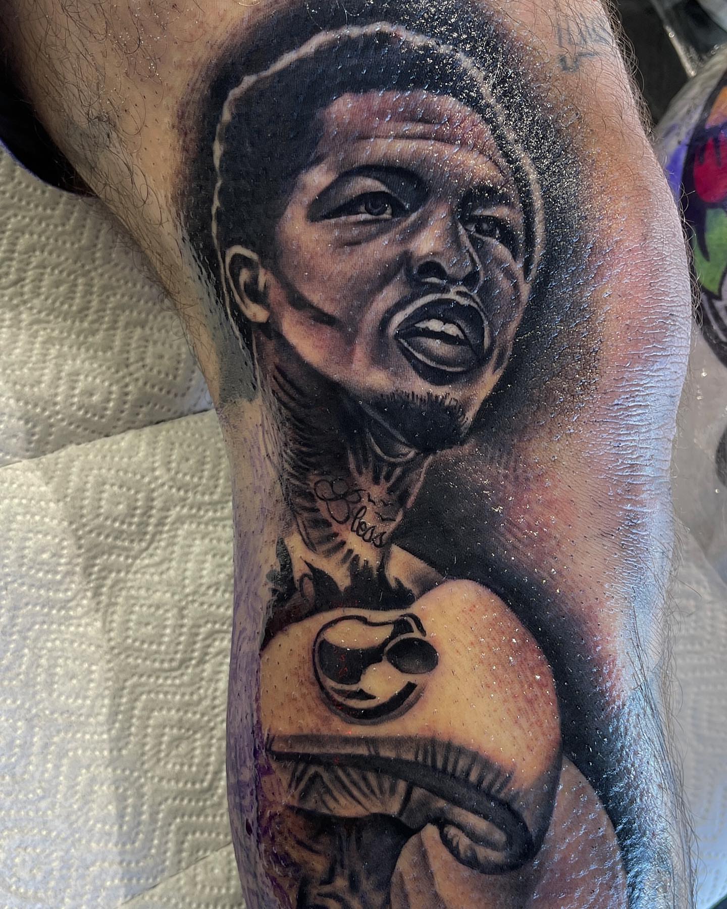 Portrait of a man realism tattoo on the forearm by LOS
