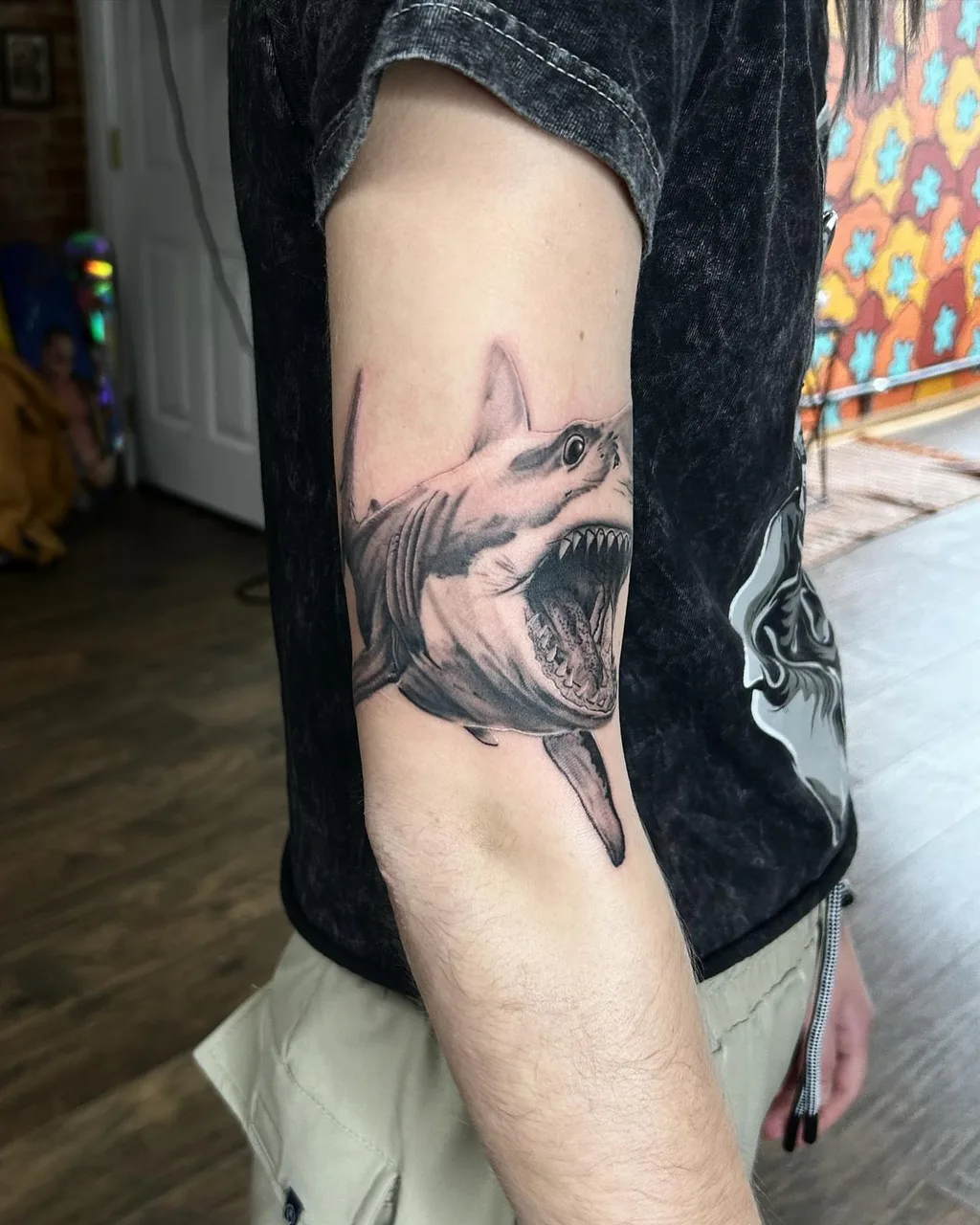 Shark realism tattoo on the forearm by Dylan Stevens