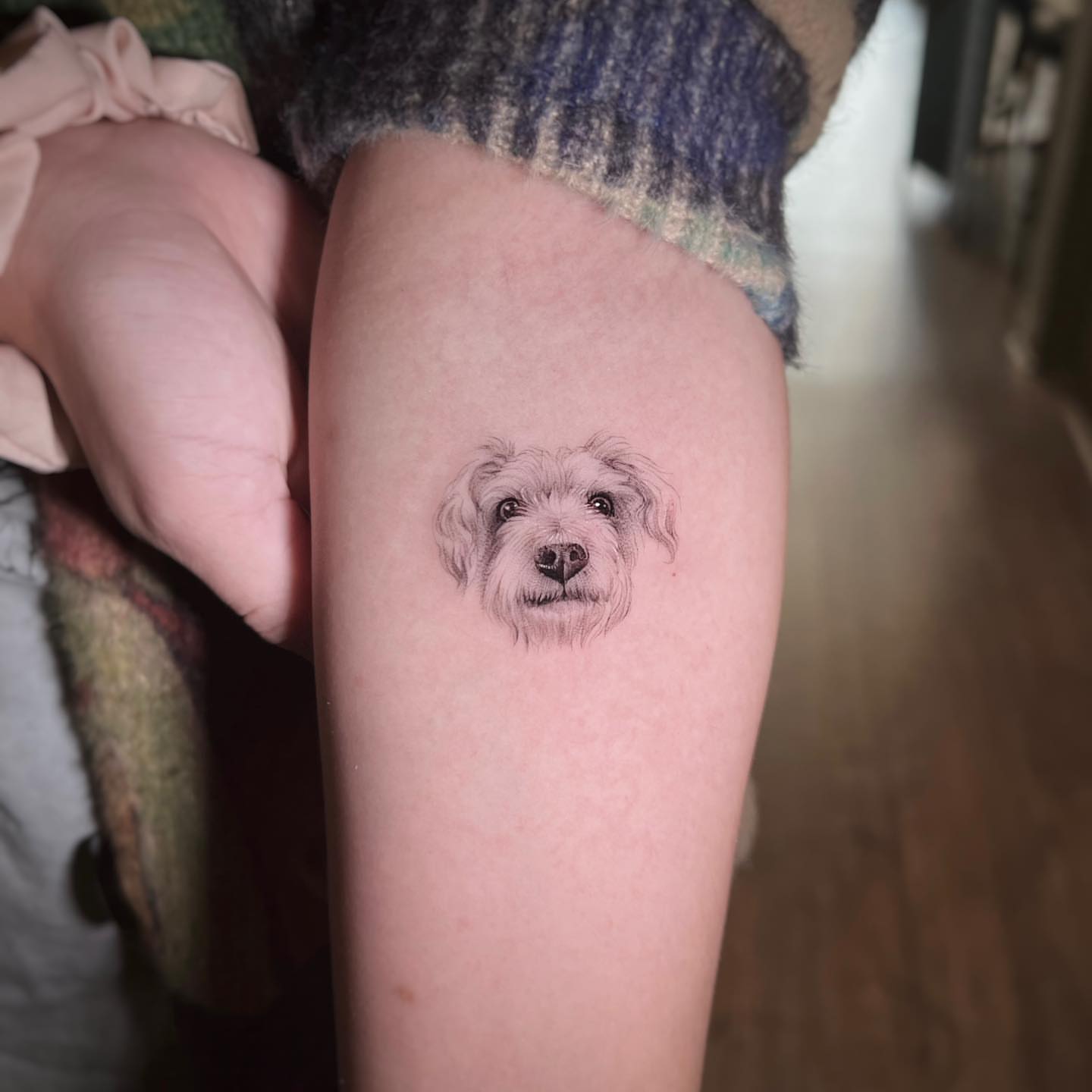 Dog realism tattoo on the thigh by Nana