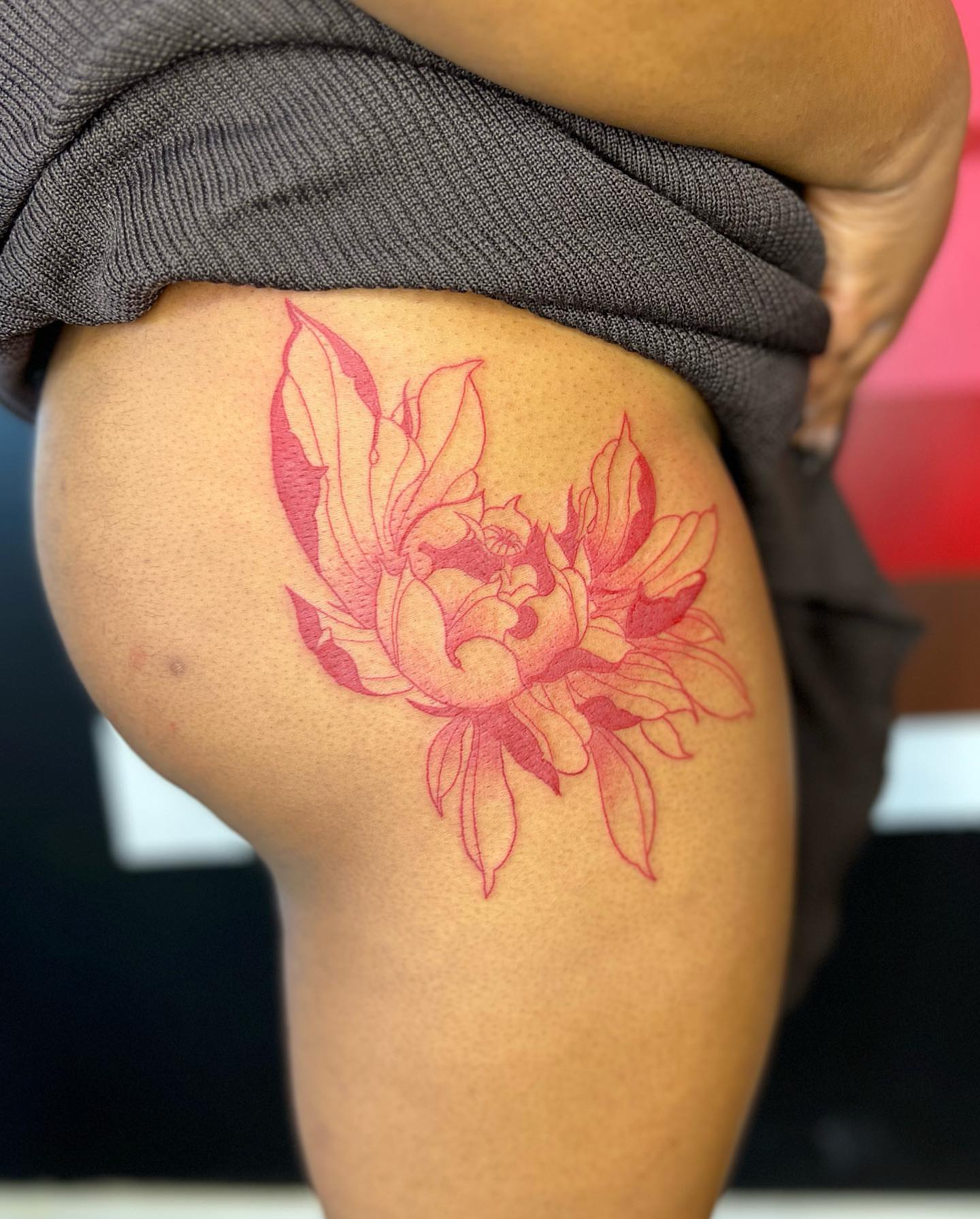 Flower dotwork tattoo on the thigh by ✨BADJASS the tattoo artist✨