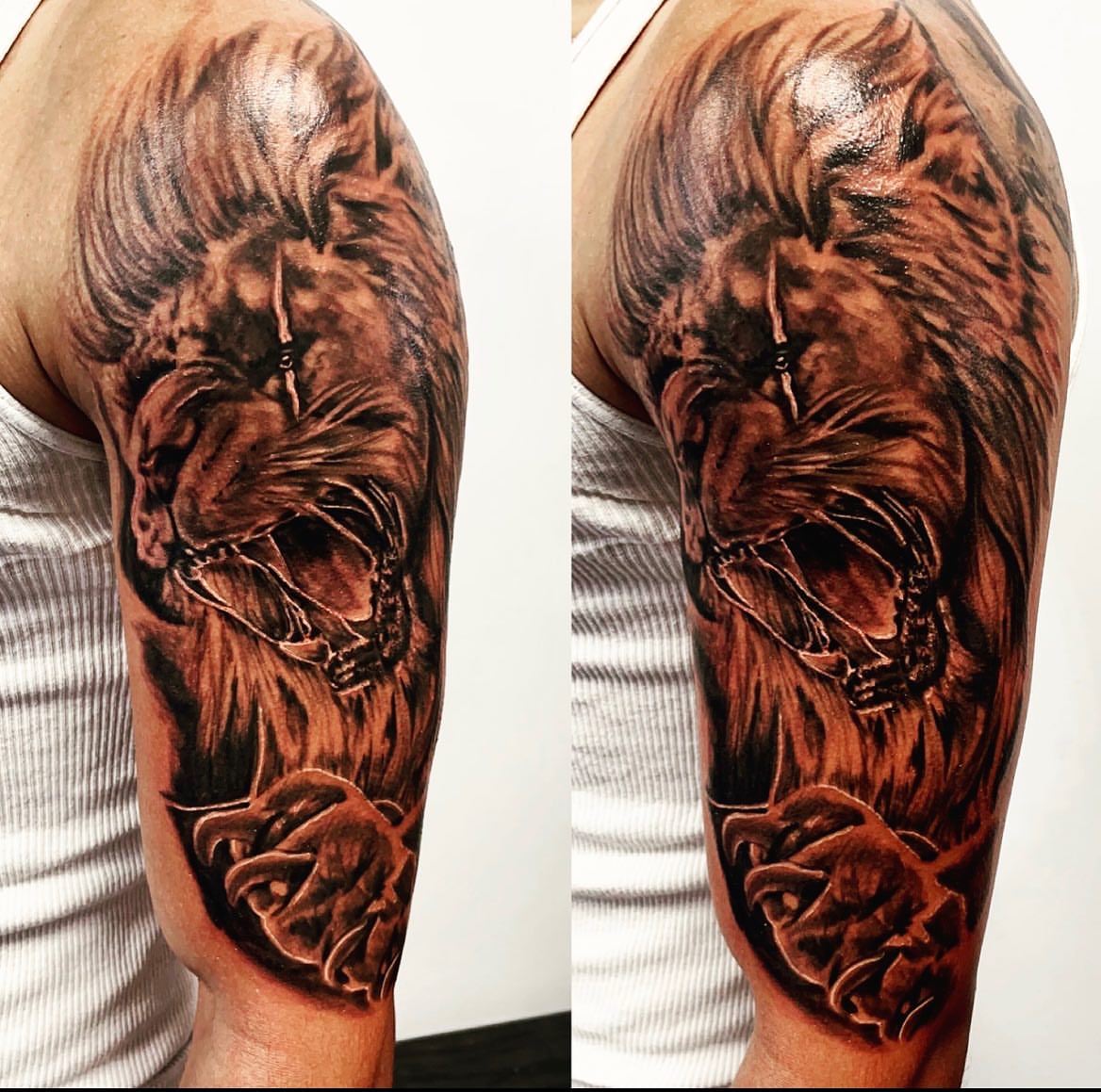 Skull and roses dark realism tattoo on the forearm by Tattoosbybeanz