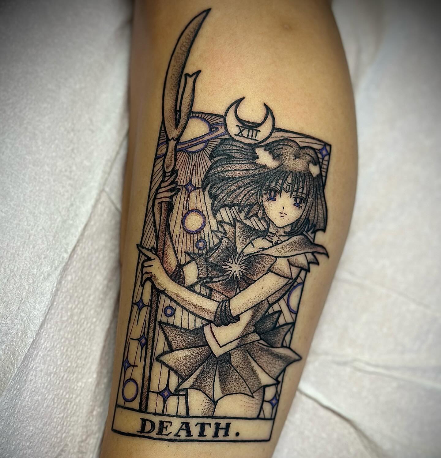 Anime character dotwork tattoo on the forearm by ♥ Brynn Allyn ♥