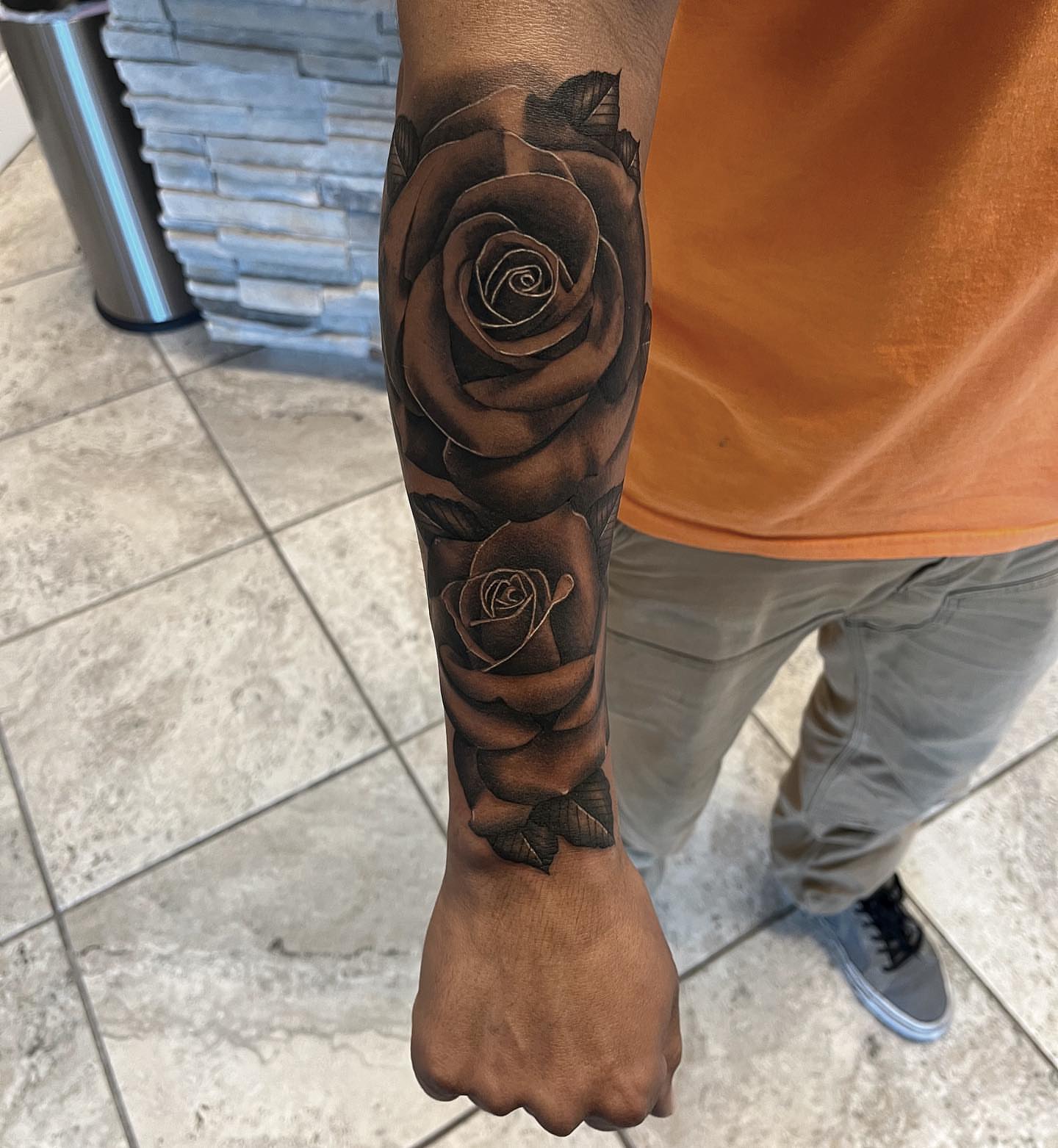 Roses realism tattoo on the forearm by Aaron Carey, Salem, Oregon