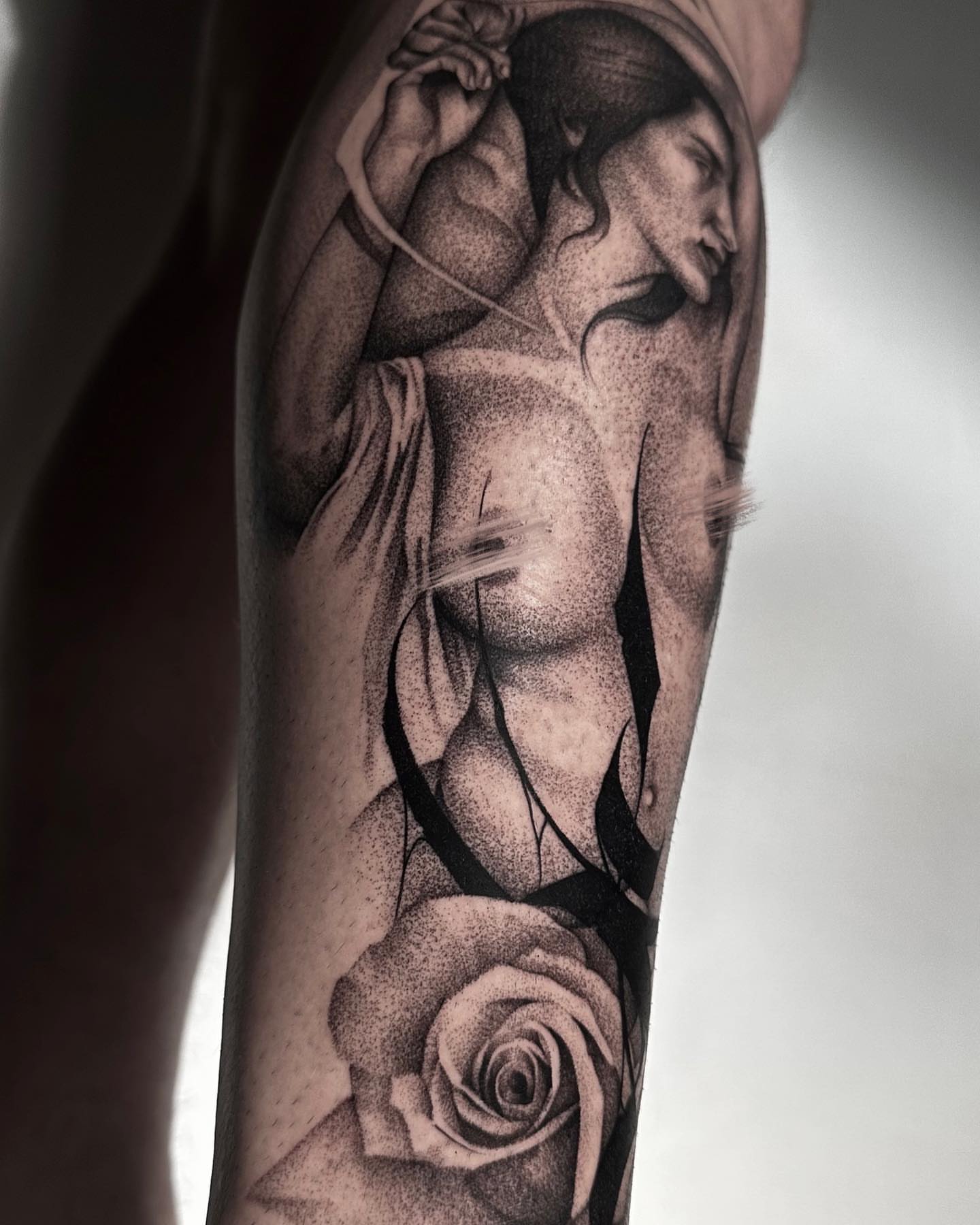 Tattoo by @dragonink.tattoos — dotwork, realism