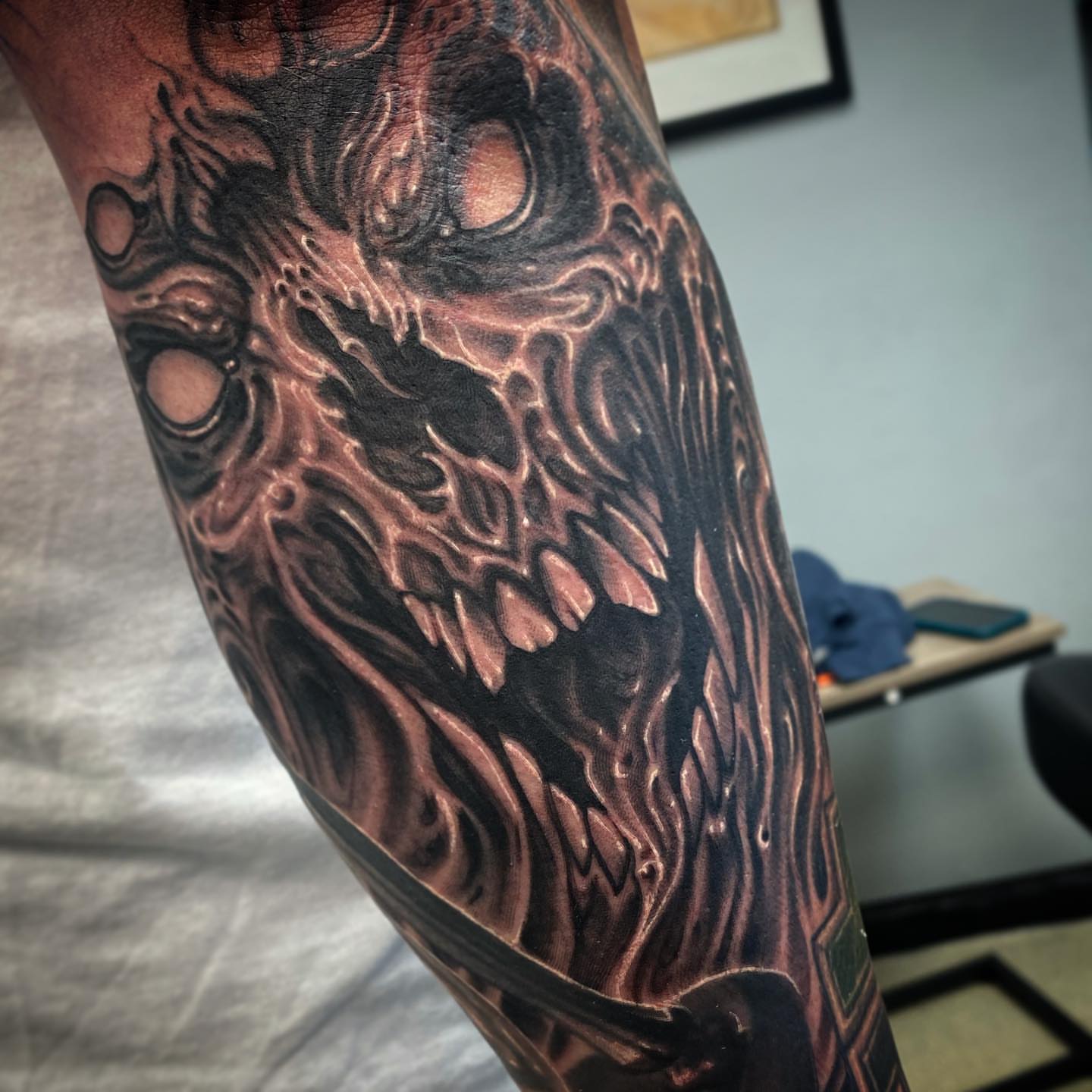 Tattoo by @karrissastitttattoos — black_and_grey, realism
