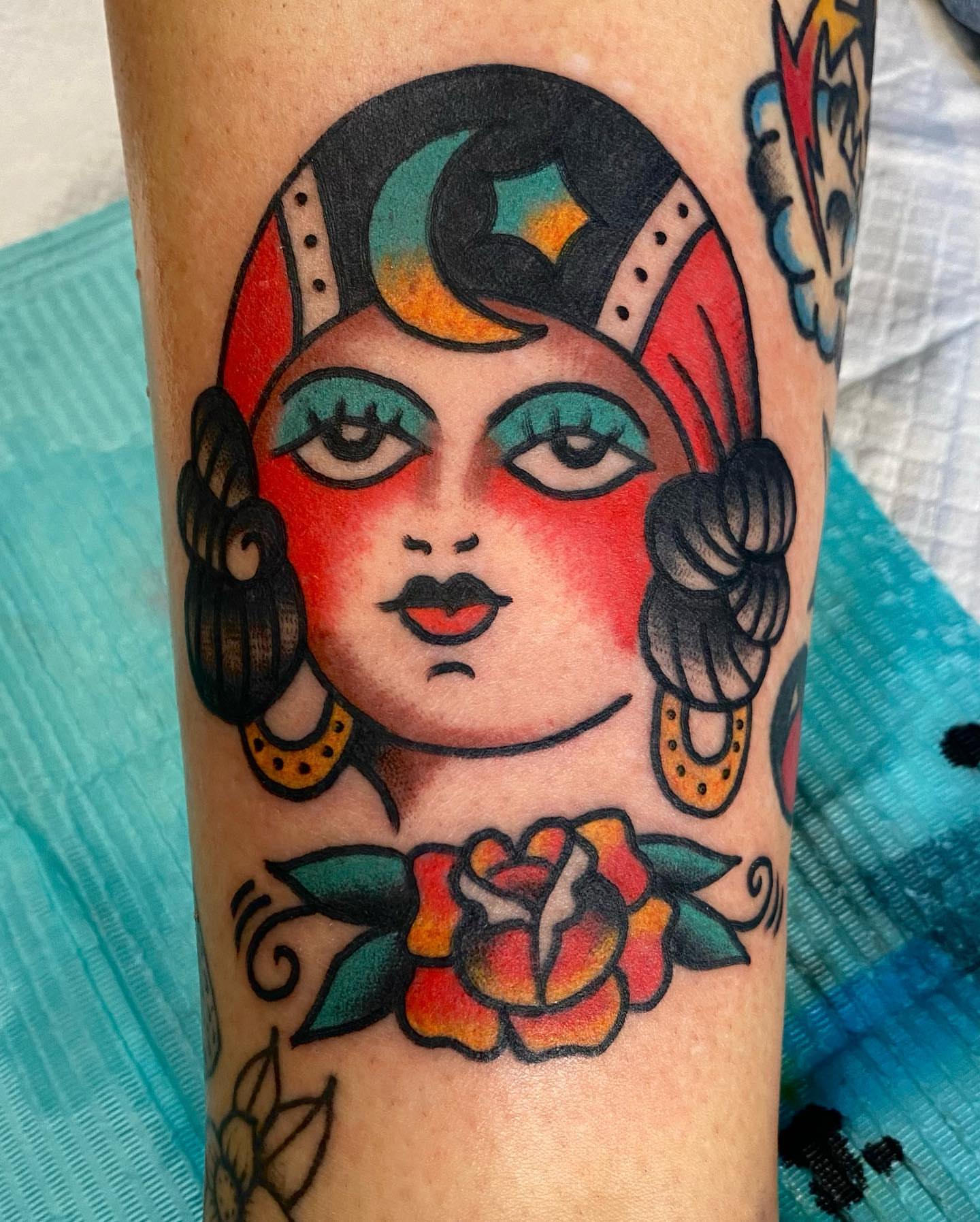 Flapper girl American traditional tattoo on the forearm by Dorian Grey Baker