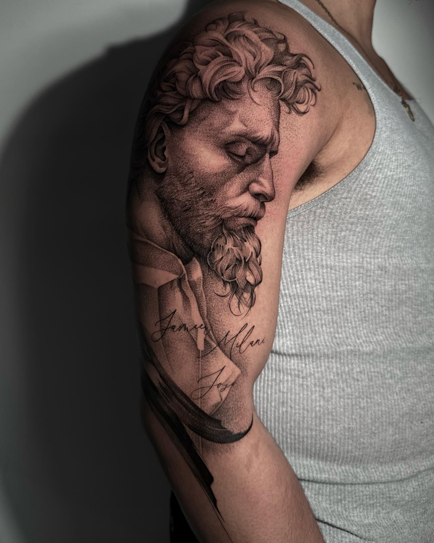Tattoo by @dragonink.tattoos — realism, dotwork