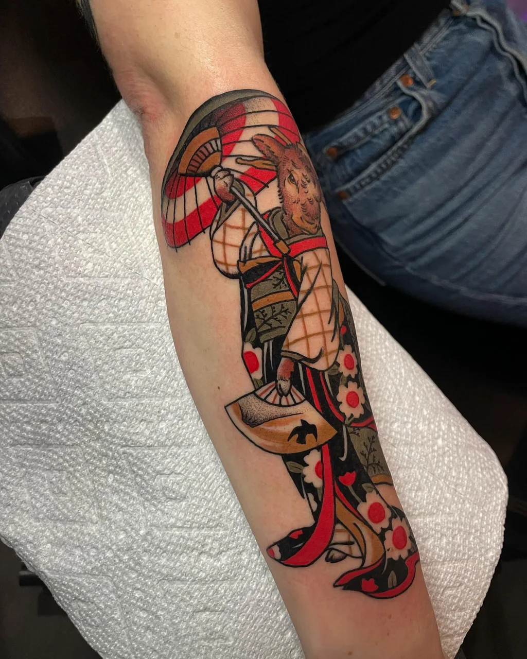 Samurai warrior American traditional tattoo on the forearm by Lauren Vandevier