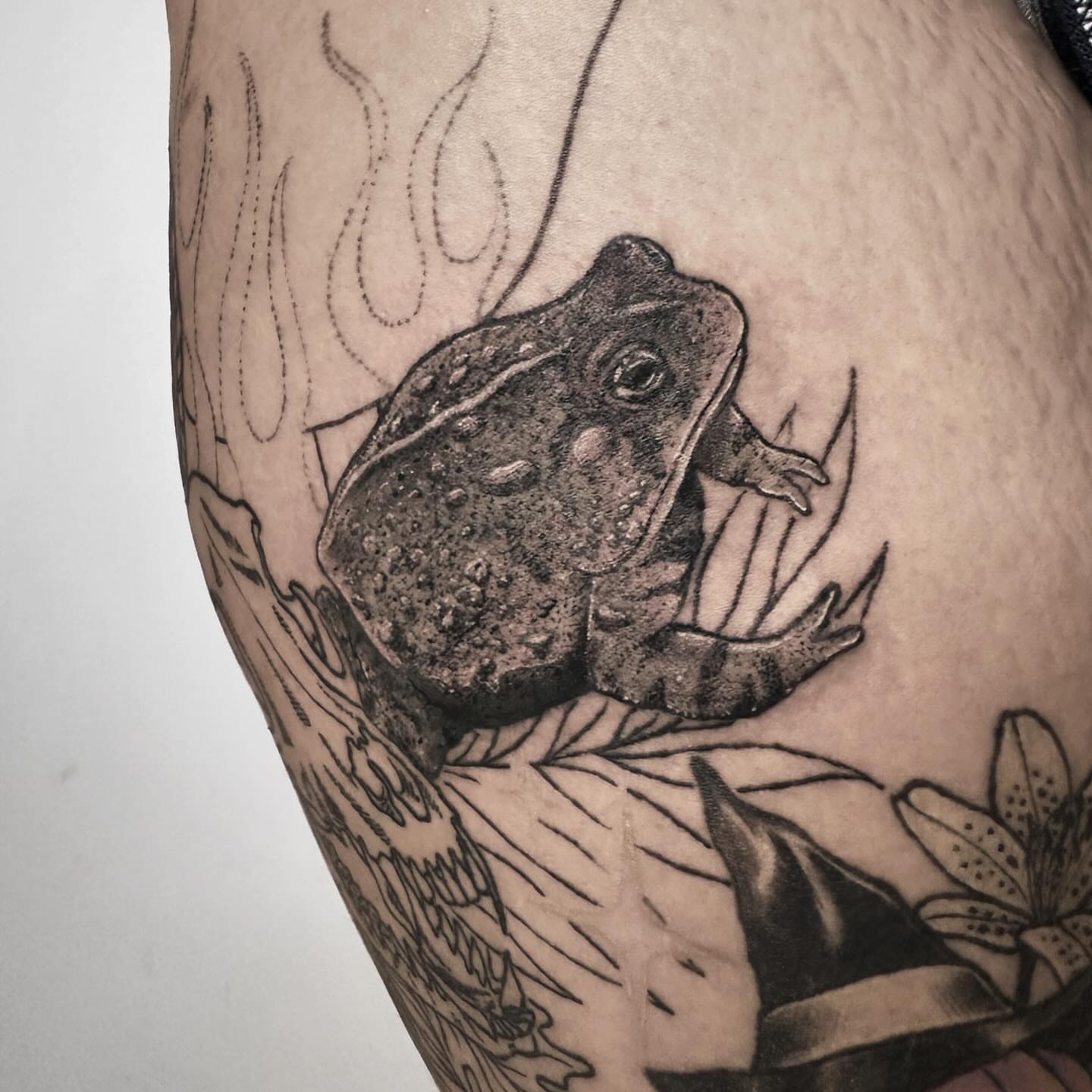 Frog realism tattoo on the upper arm by ๐ฌ๐๐๐๐๐๐ ๐ฟ๐๐๐๐๐๐, Dickson, Tennessee