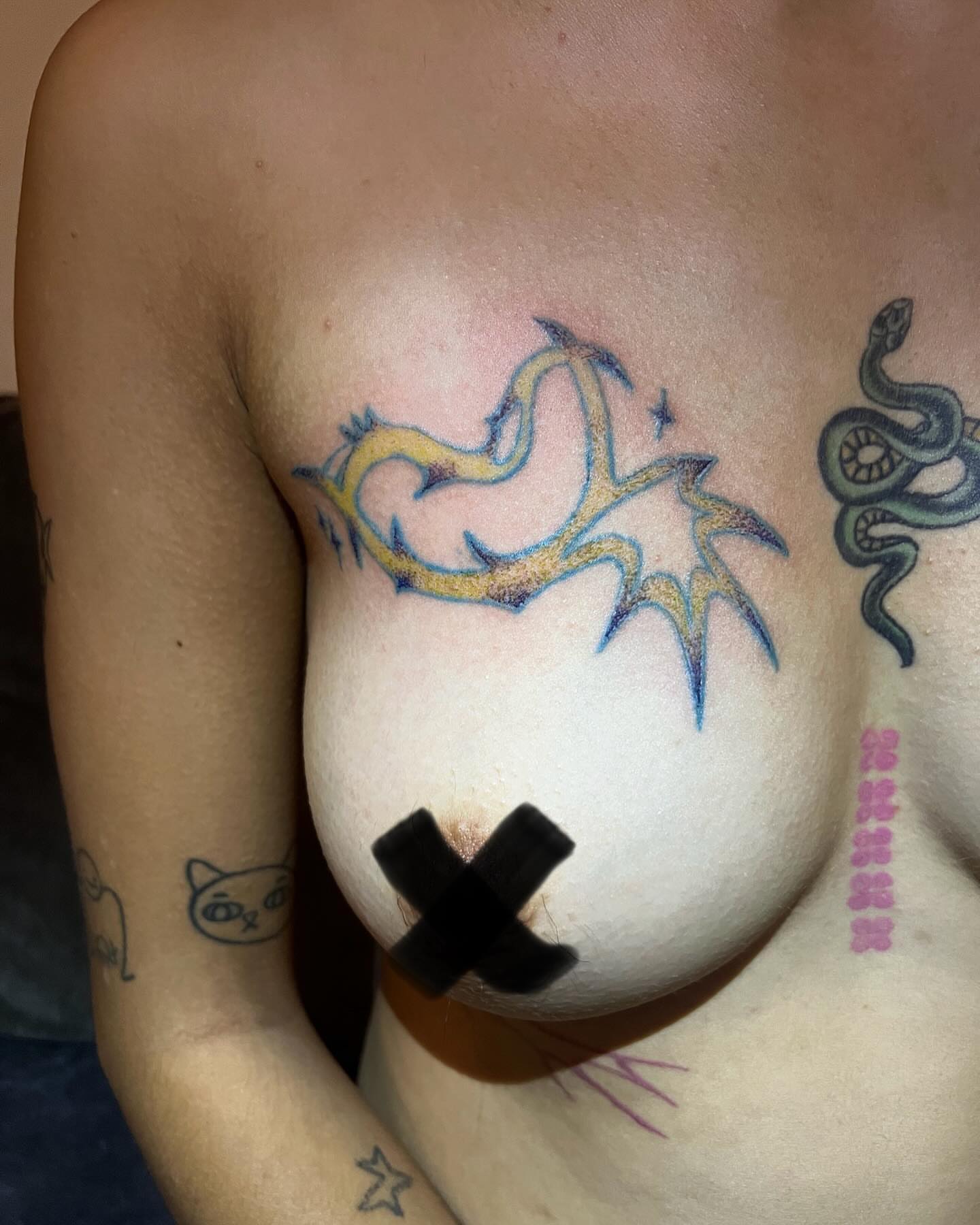 Dragon American traditional tattoo on the chest by mars