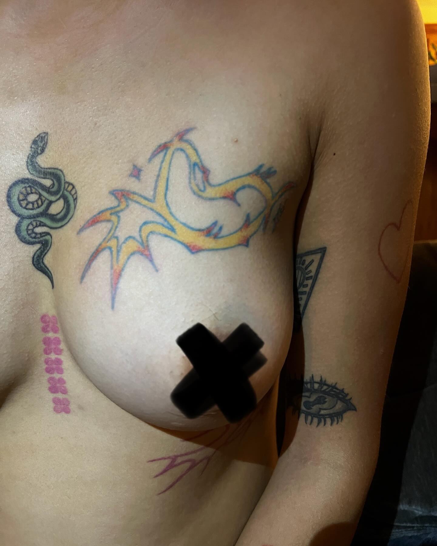 Dragon new school tattoo on the chest by mars