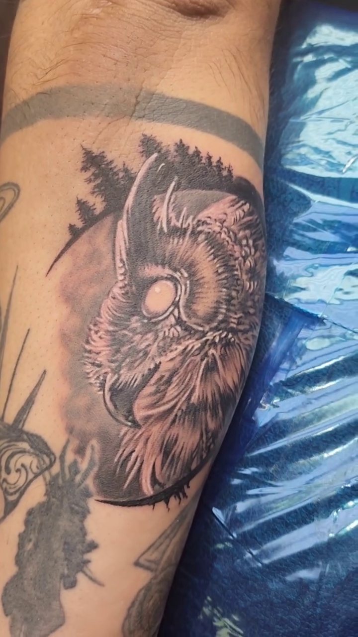 Owl realism tattoo by André Brazil