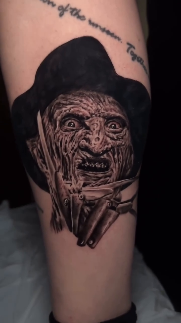 Freddy Krueger realism tattoo by Jacob Martin, Toledo, Ohio