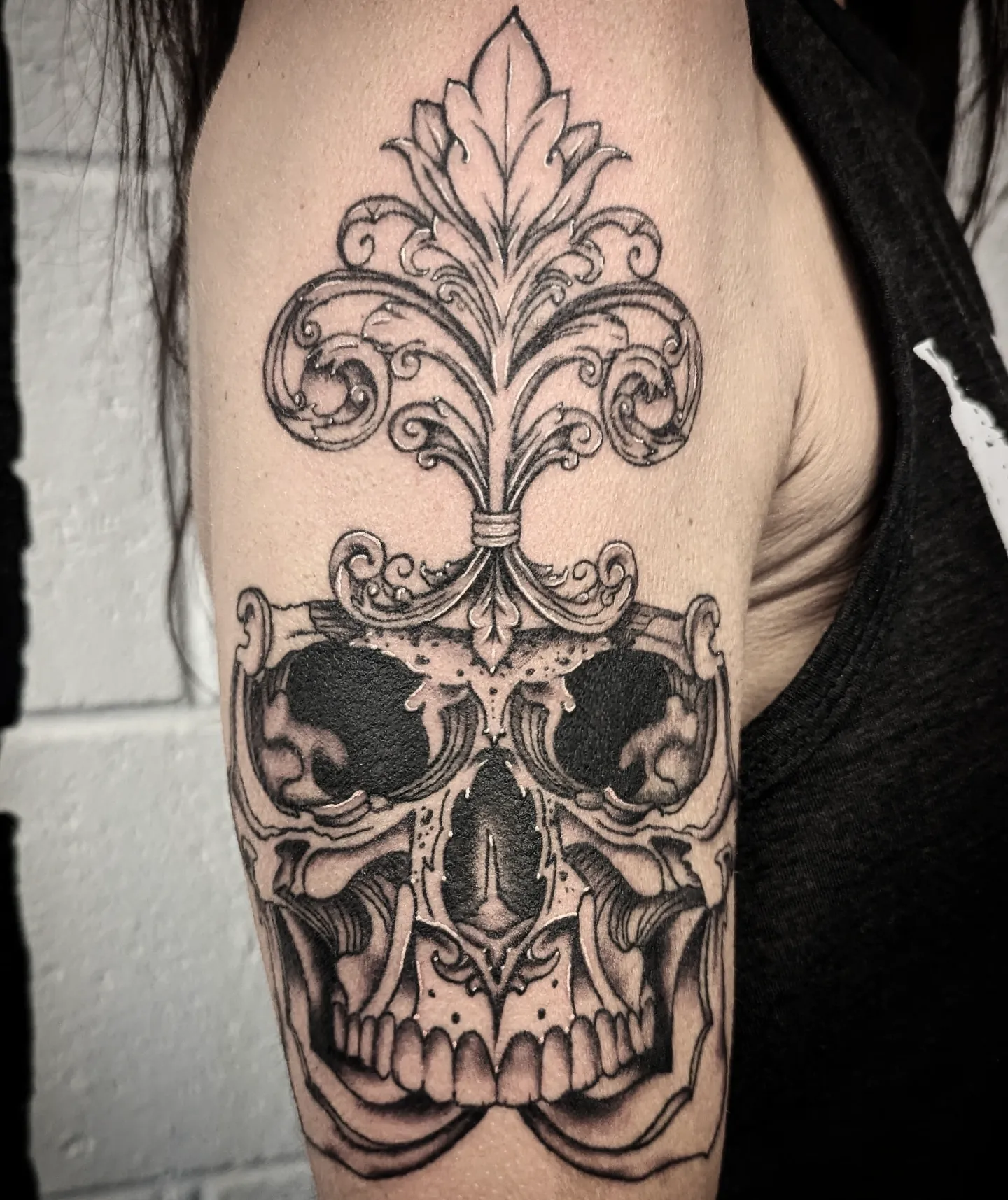 Tattoo by @krystamctattoos111 — black_and_grey, ornamental