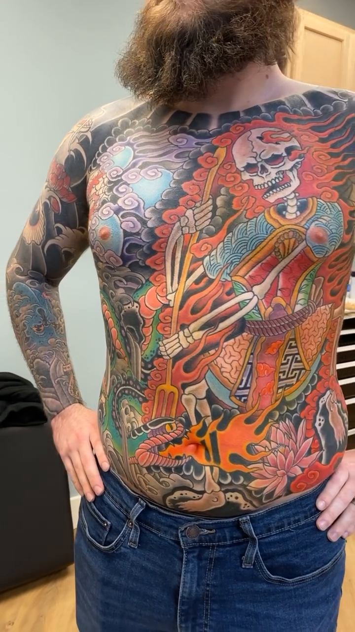 Japanese tattoo on the torso by Kyle Mitchell, Cincinnati