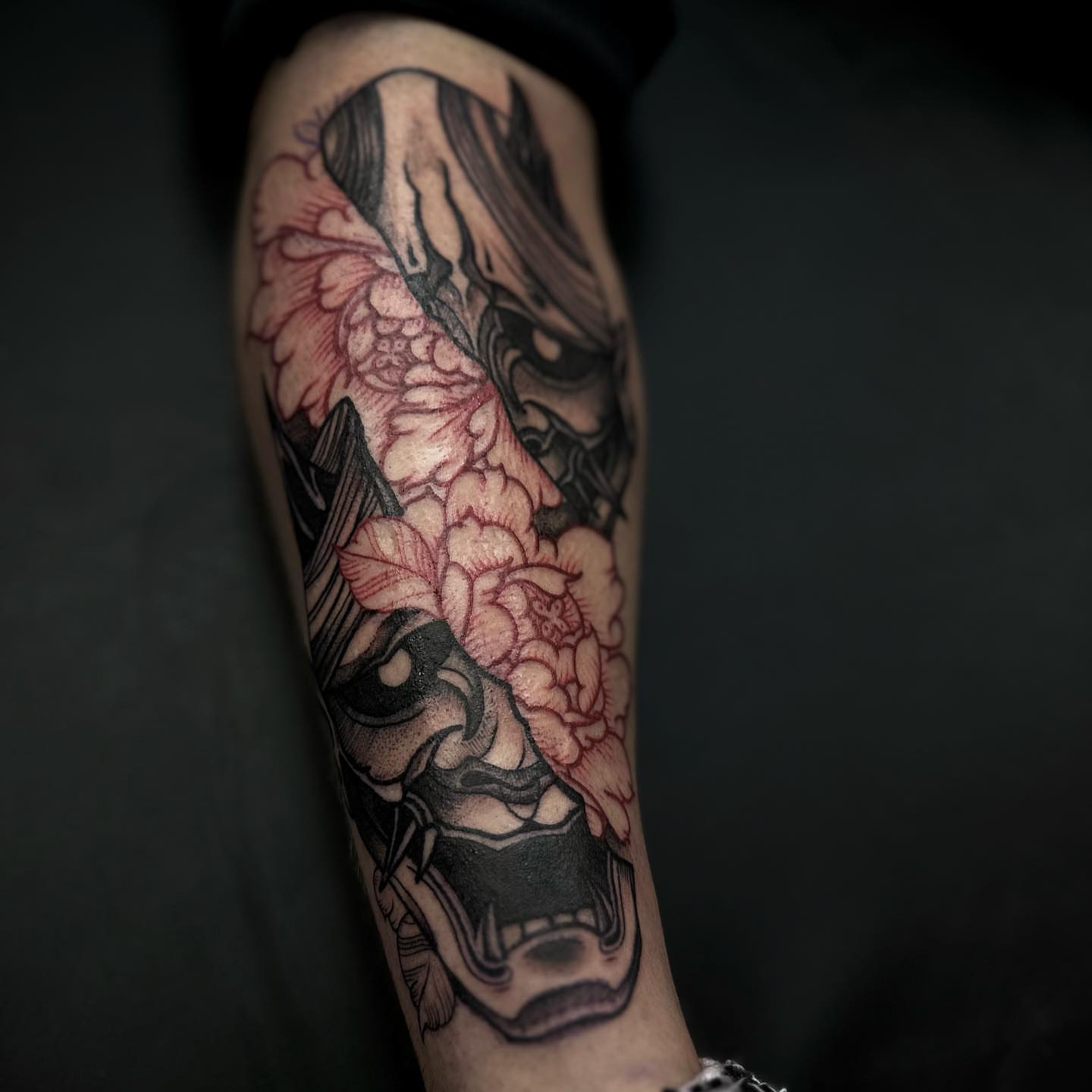 Dragon and flowers japanese irezumi tattoo on the forearm by t a y l o r