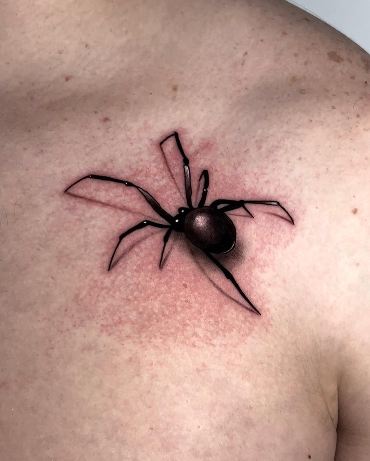 Spider realism tattoo on the chest by Jorden Ruppe
