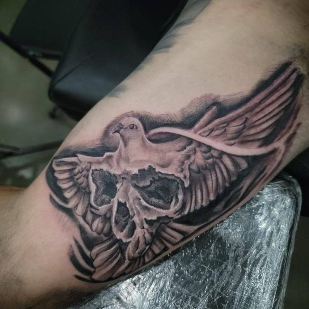 Tattoo by @tat2mushu — black_and_grey, realism
