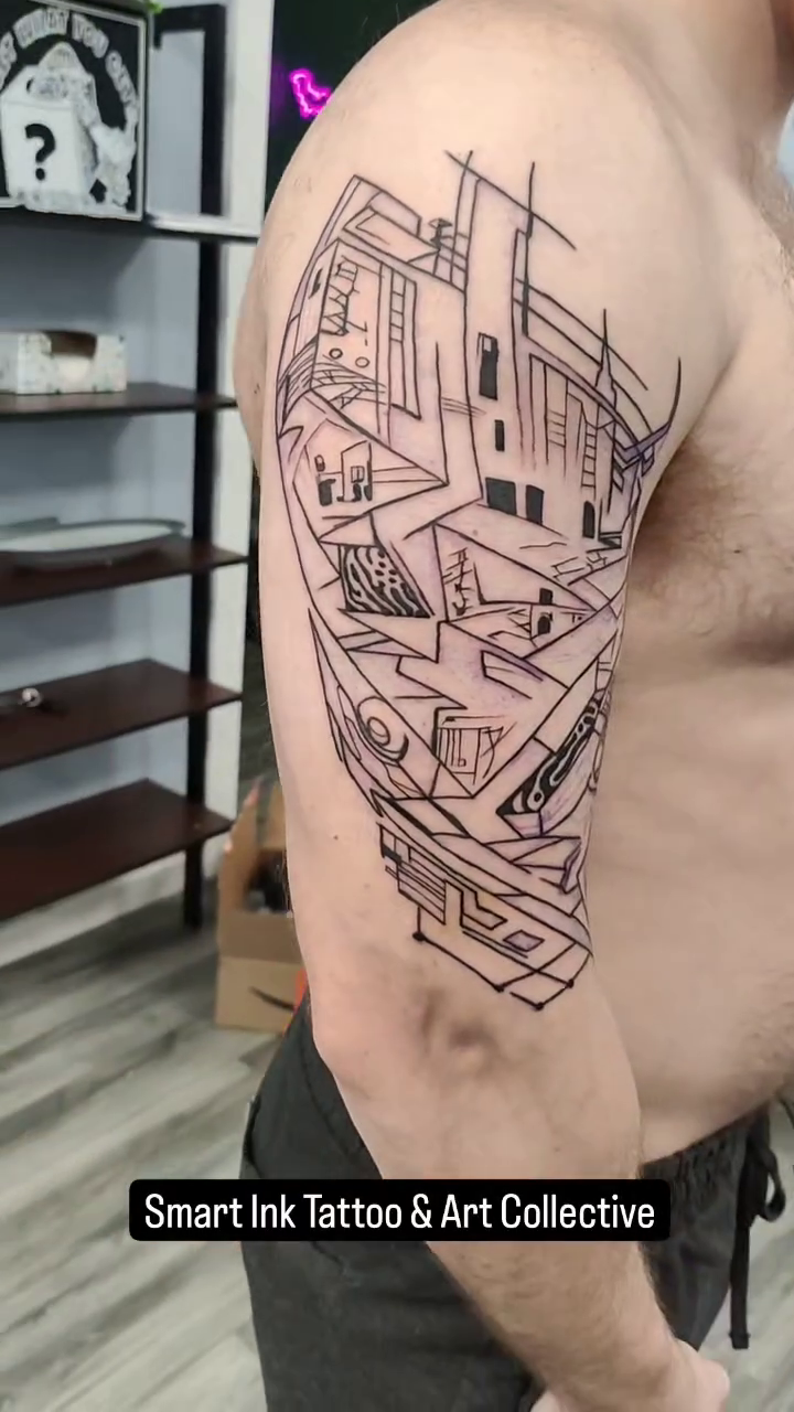 Abstract cityscape geometric tattoo by Ｔｏｍ Ｌｏｒａｎｚ