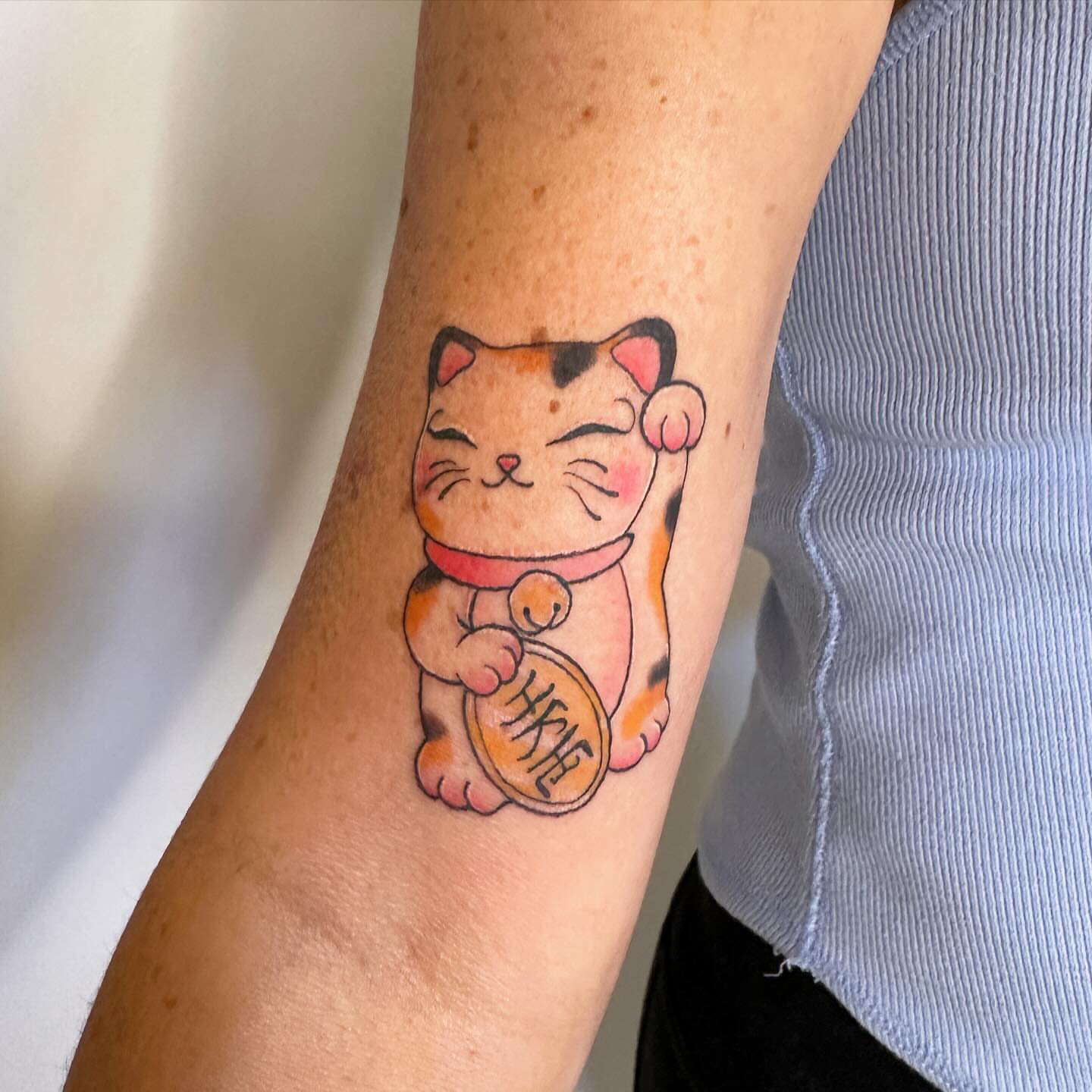 Maneki-neko dotwork tattoo on the forearm by ๐ฌ๐๐๐๐๐๐ ๐ฟ๐๐๐๐๐๐, Dickson, Tennessee
