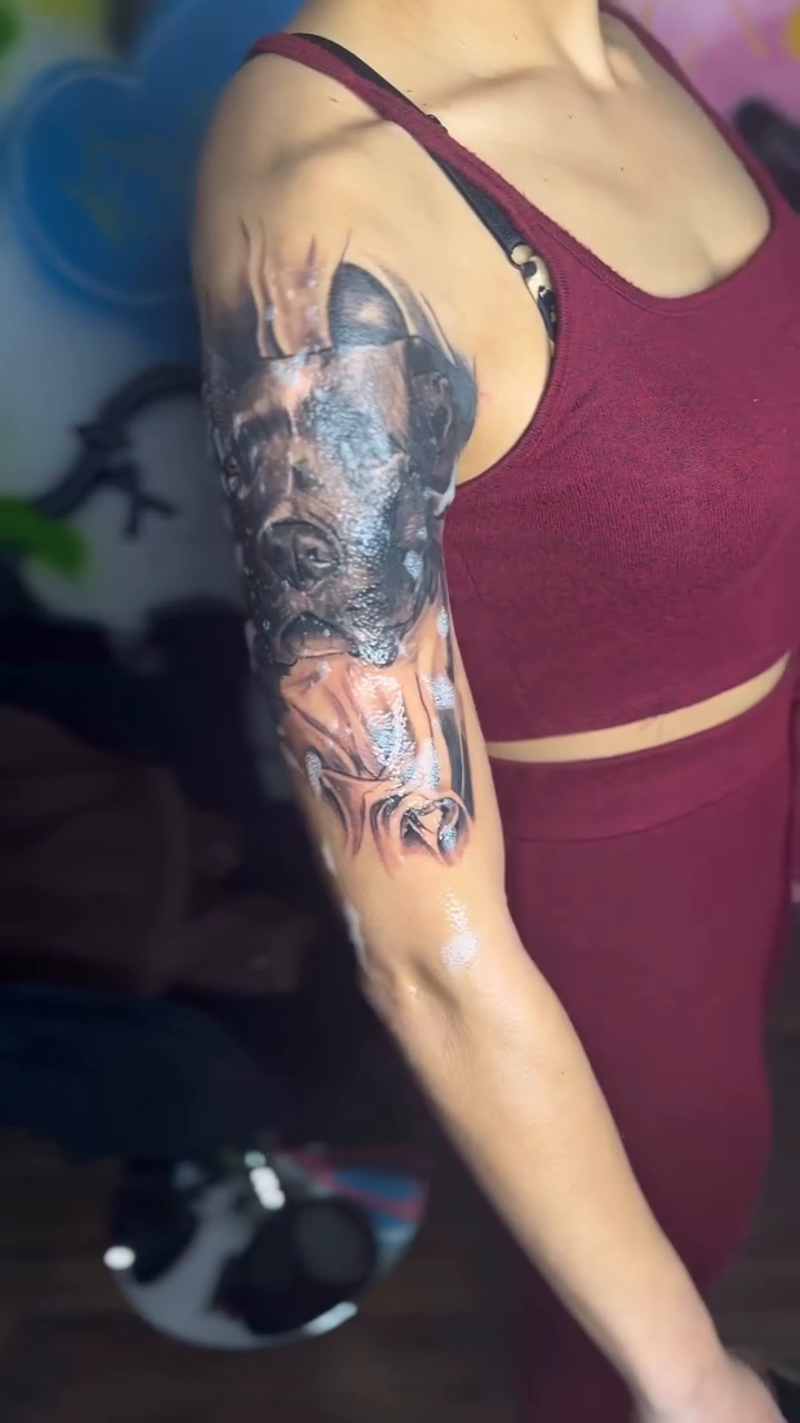 Wolf and woman portrait realism tattoo by ᴡᴏʀᴍ