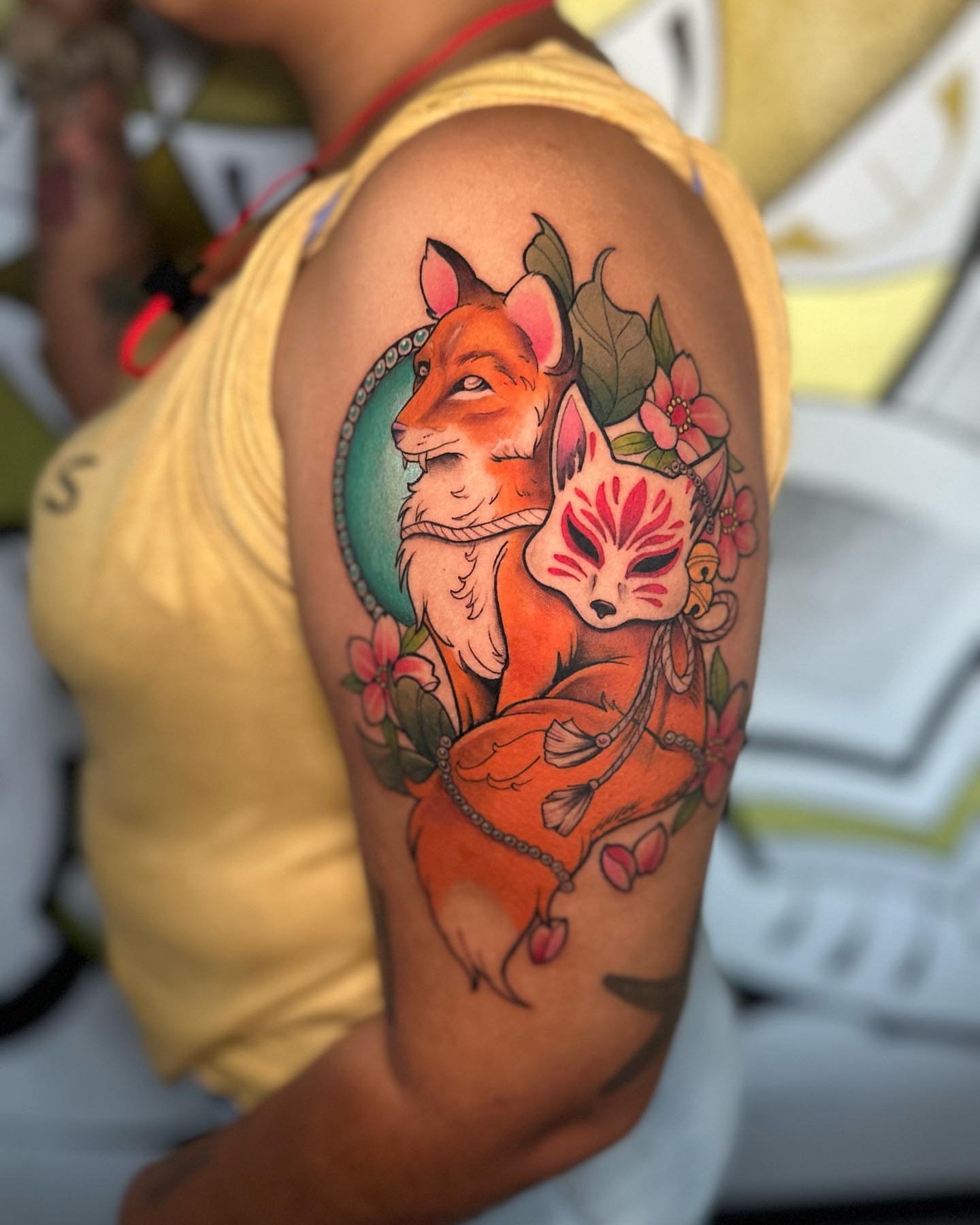 Foxes and flowers japanese irezumi tattoo on the upper arm by 🇵🇭Mark Gaño