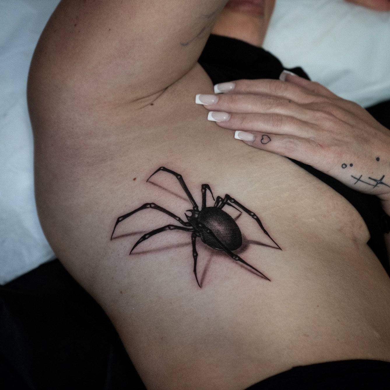 Spider black and grey tattoo on the shoulder by all gas no brakes! no days off!