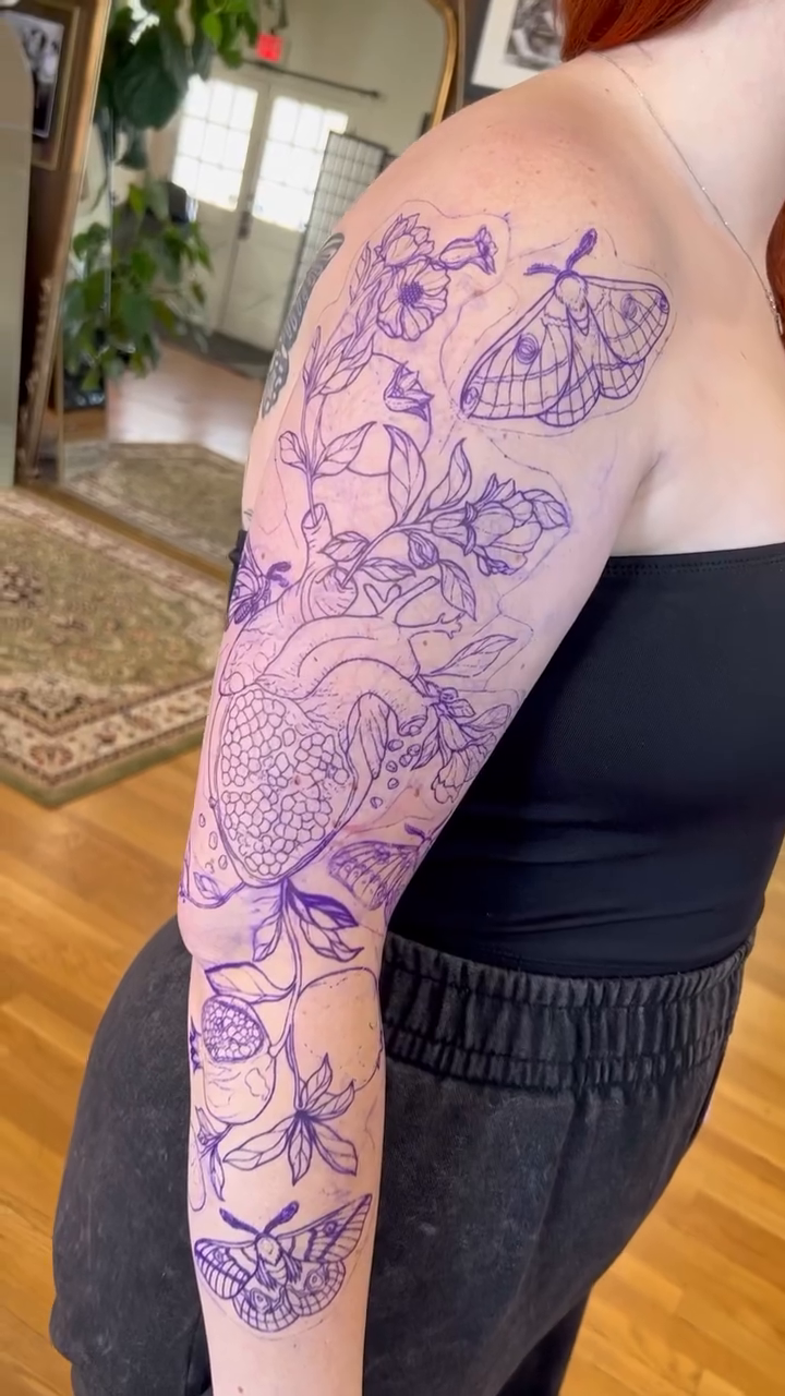 Dragon and floral sleeve japanese irezumi tattoo by Mia Manzanedo