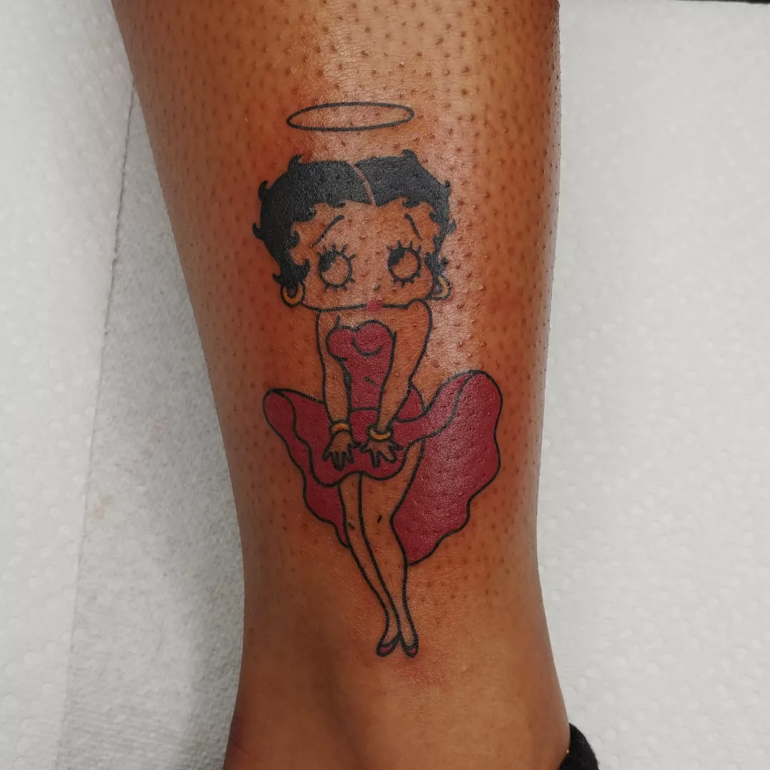Betty Boop dotwork tattoo on the forearm by CASEY JENSEN ✨ Fort Collins CO